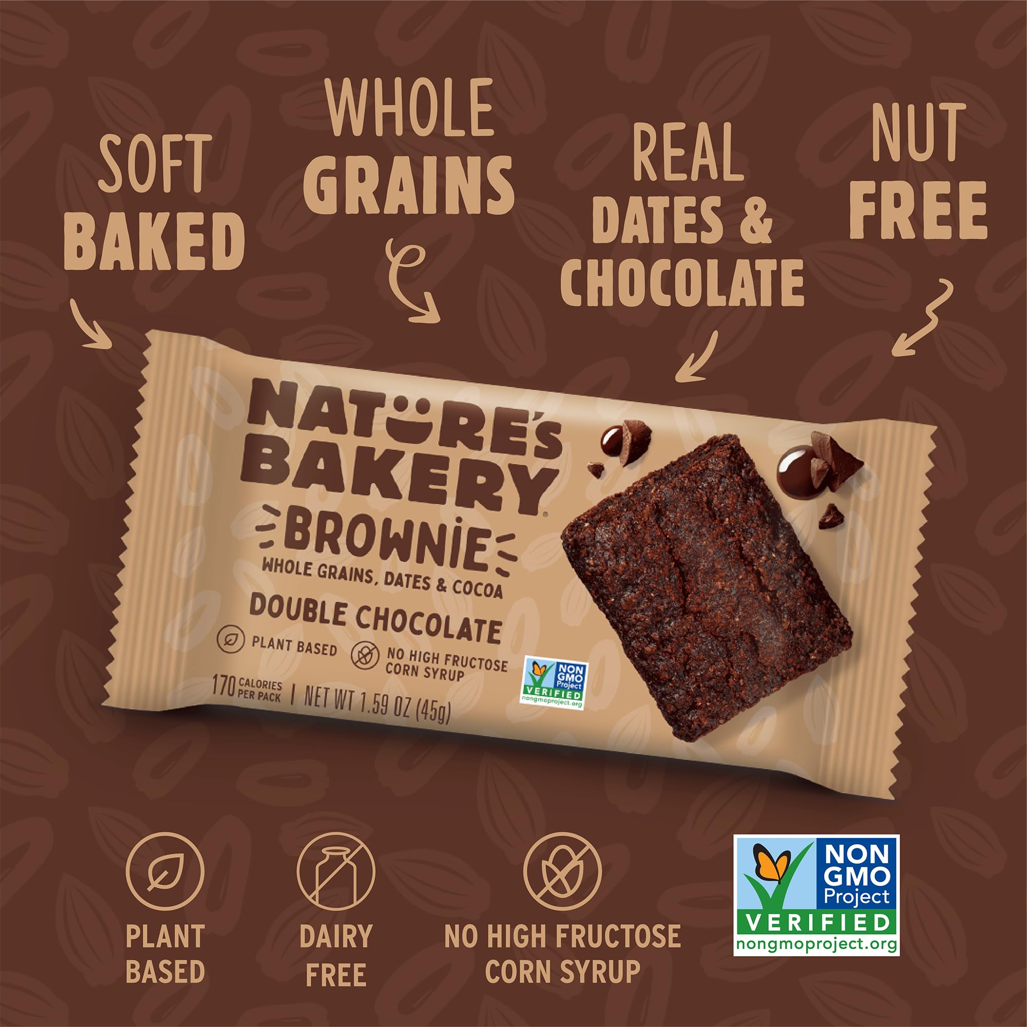Nature’s Bakery Double Chocolate Brownie Bars, Whole Grains, Dates, and Cocoa, Plant Based, Dairy-Free, Snack Bar, 6 Count (Pack of 6)