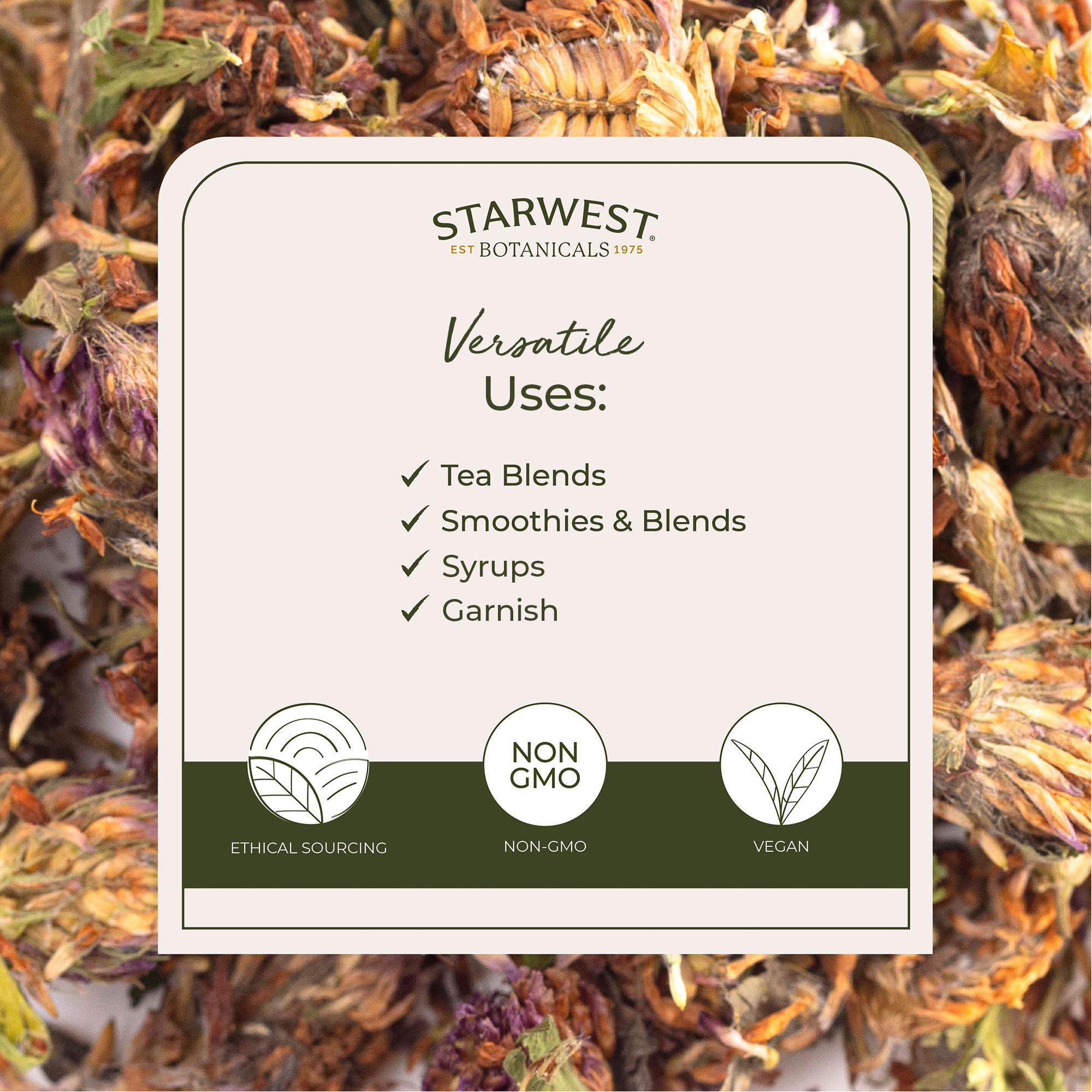 Starwest Botanicals Red Clover Blossoms Whole Organic - Dried Loose Leaf Herb for Tea, Edible Flowers, Certified Kosher, Non-GMO - 4 oz Pouch