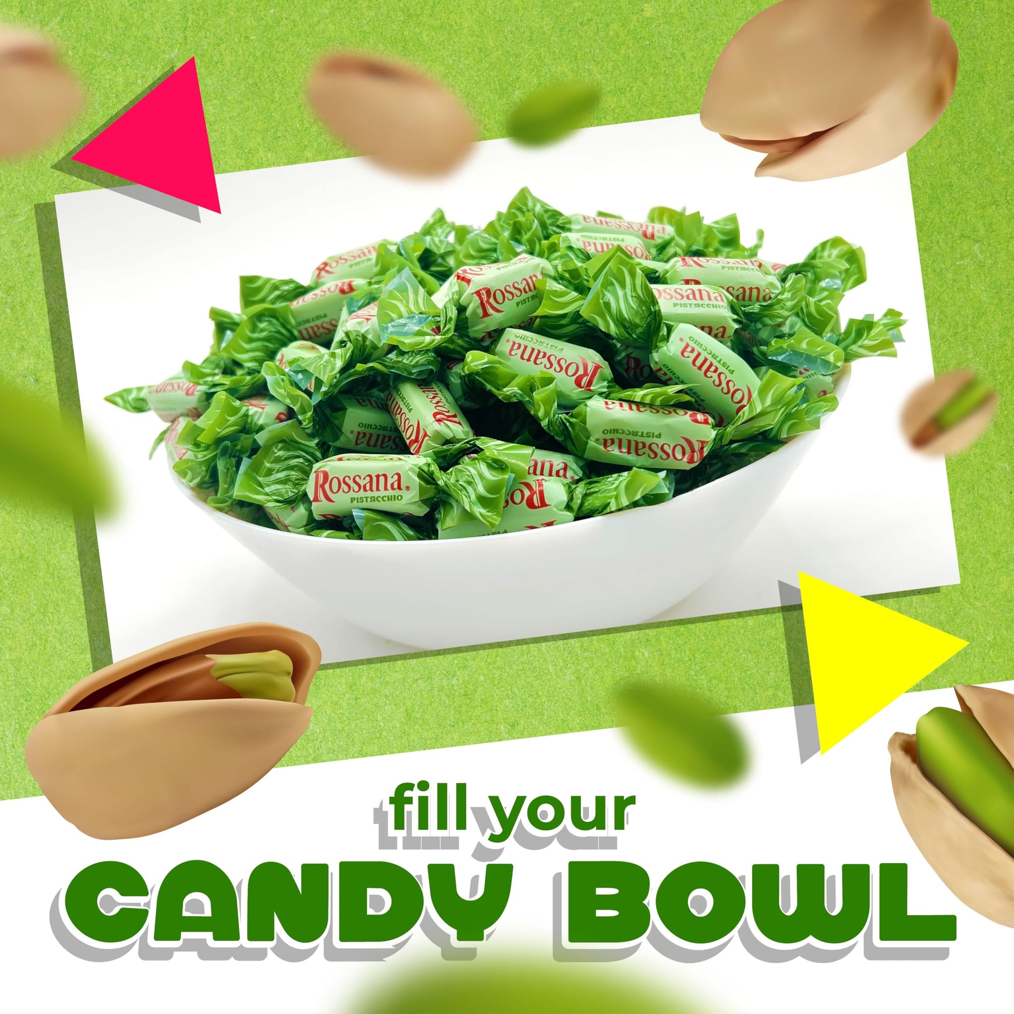 Fida Rossana Pistachio Hard Candy | 1 Pound Bag - 75 Count | Individually Wrapped Rossana Italian Candy | Rich Pistachio Cream Center | Filled Gourmet
