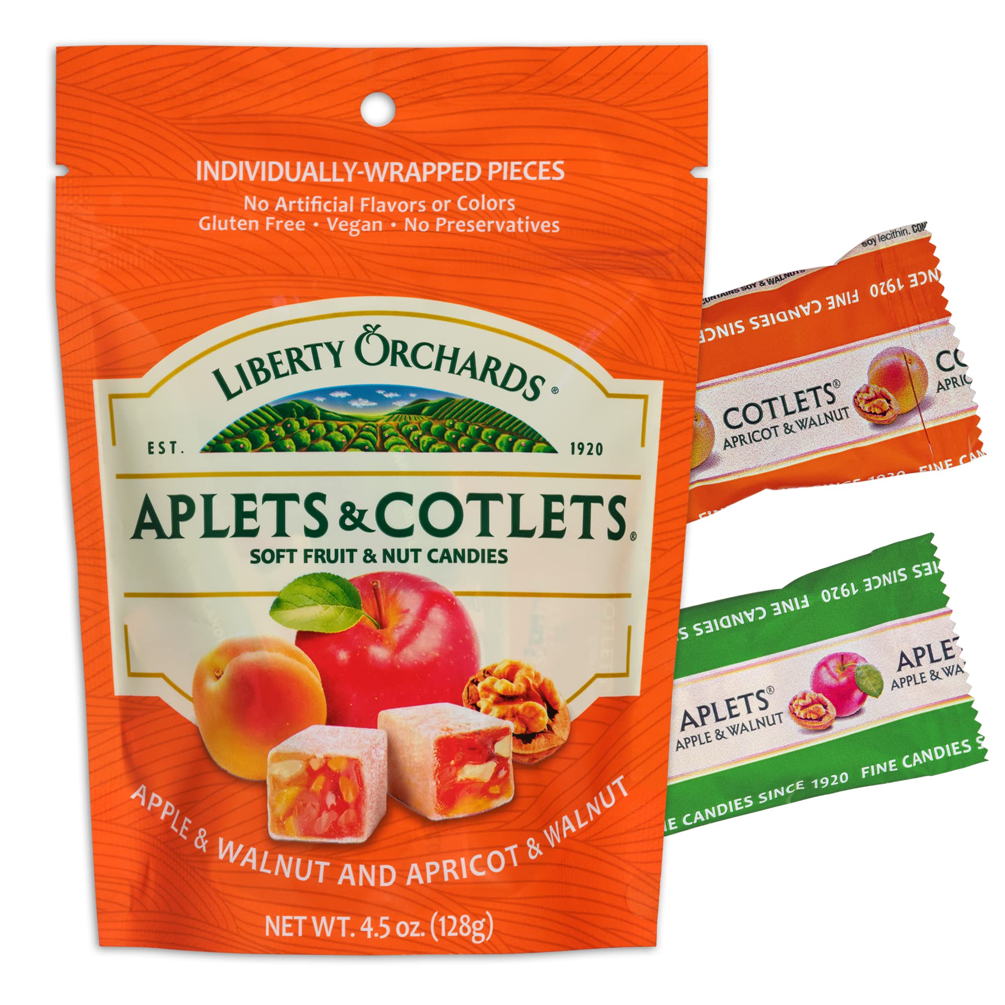 Liberty Orchards, Aplets & Cotlets - Applet & Apricot Lokum Candy - Vegan Turkish Delight 4.5oz