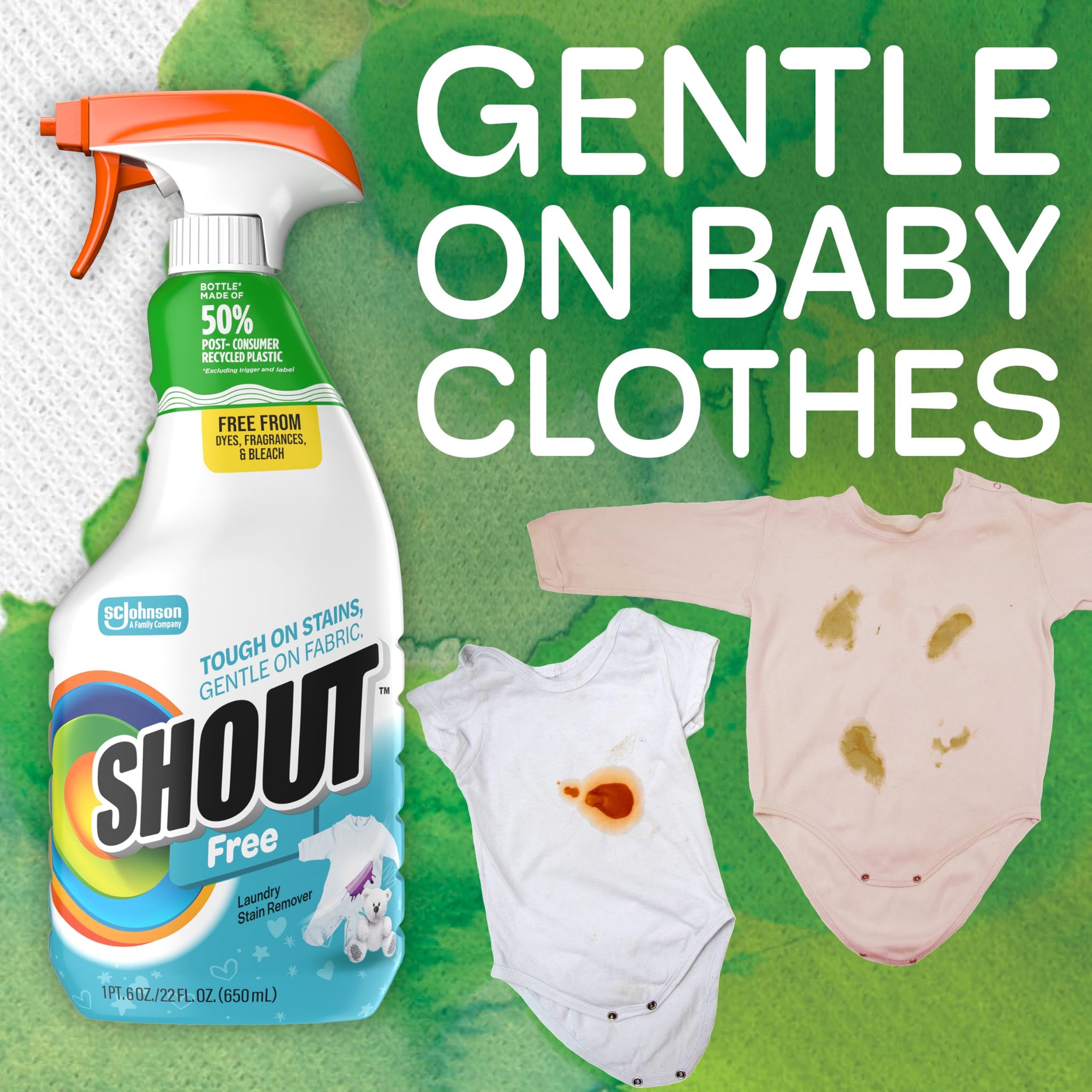 Shout Free Laundry Stain Remover Spray, Active Enzyme Formula is Fragrance, Bleach, and Dye Free, Removes Everyday Stains including Baby Stains - 22oz