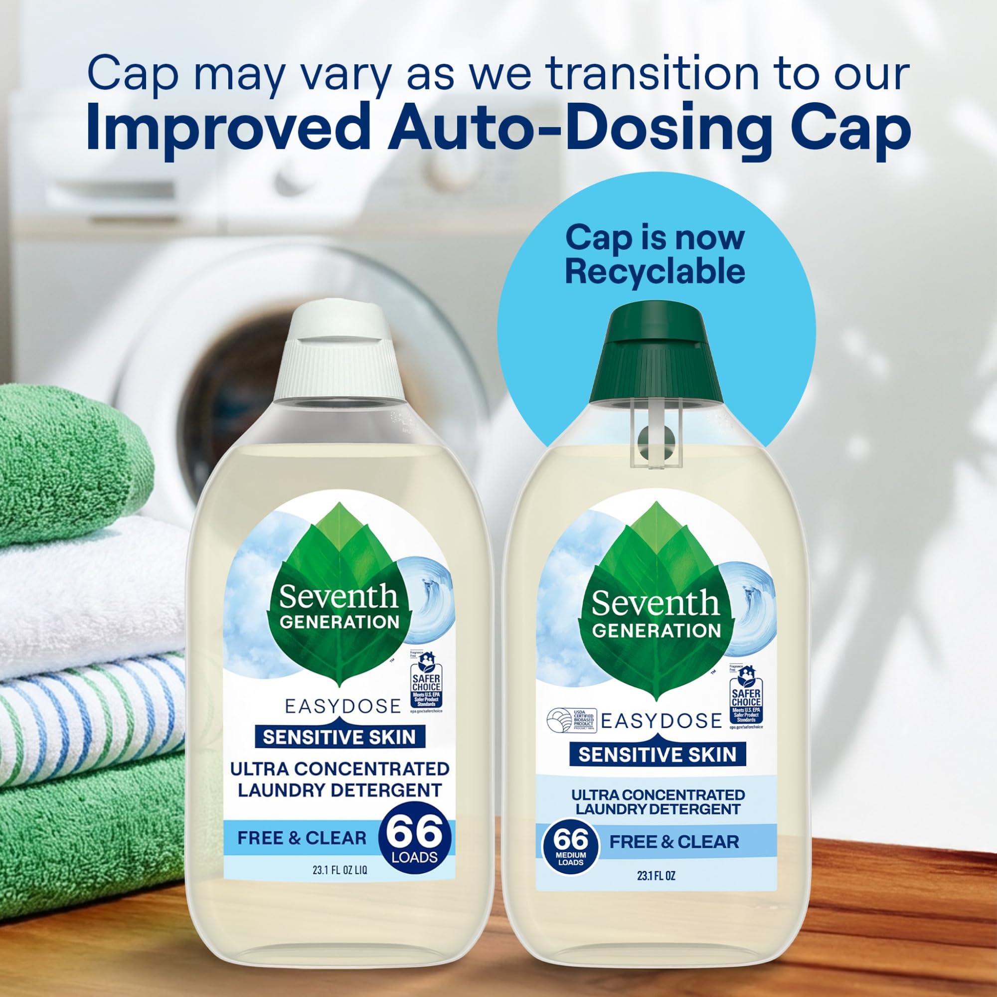Seventh Generation EasyDose Laundry Detergent, Ultra Concentrated: 66 Loads, Free & Clear Designed for Sensitive Skin, 23.1 Fl Oz