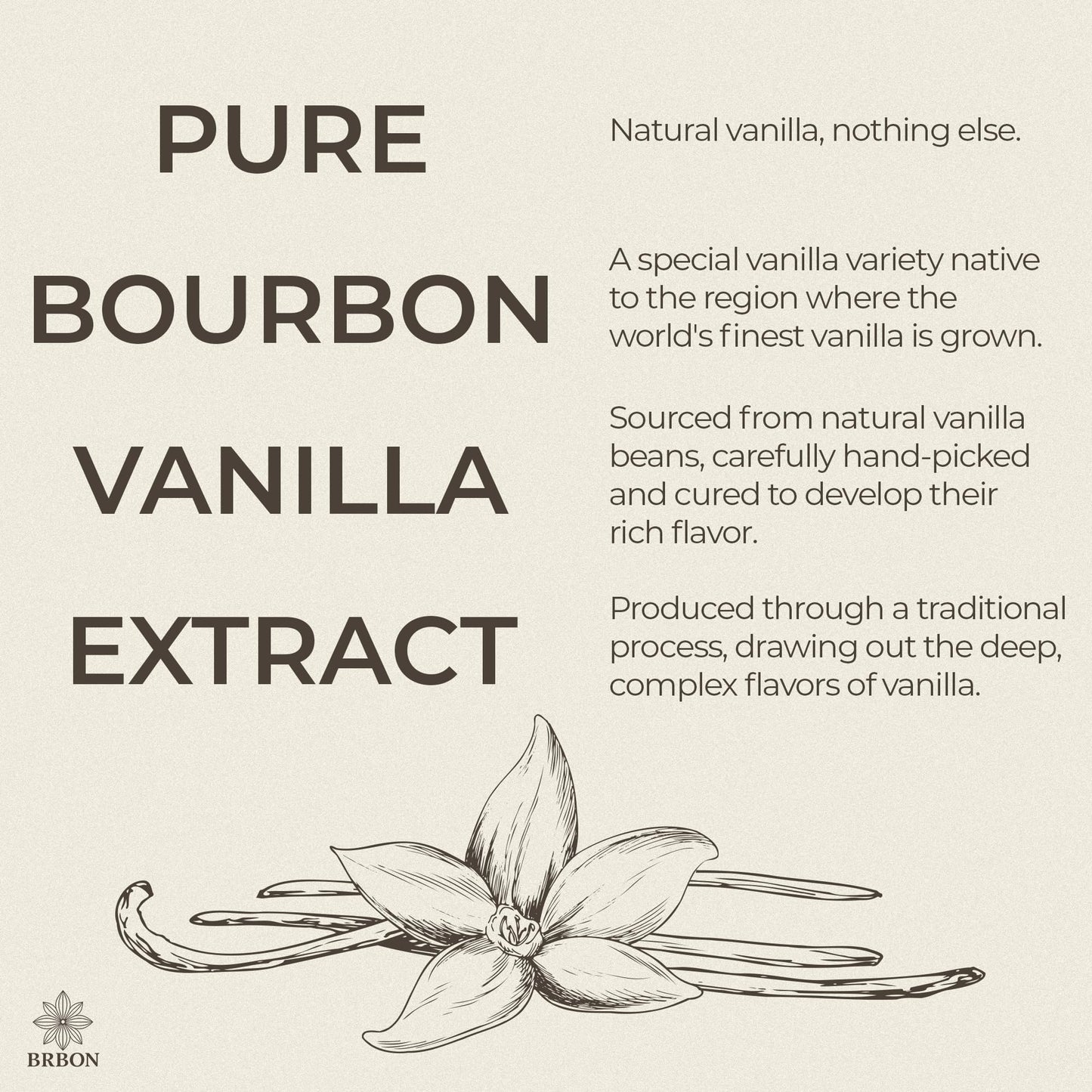 BRBON 4oz Pure Vanilla Extract | Made from Premium Madagascar Bourbon Vanilla Beans | Pure Extract Perfect for Baking, Cooking & Desserts | Non-GMO