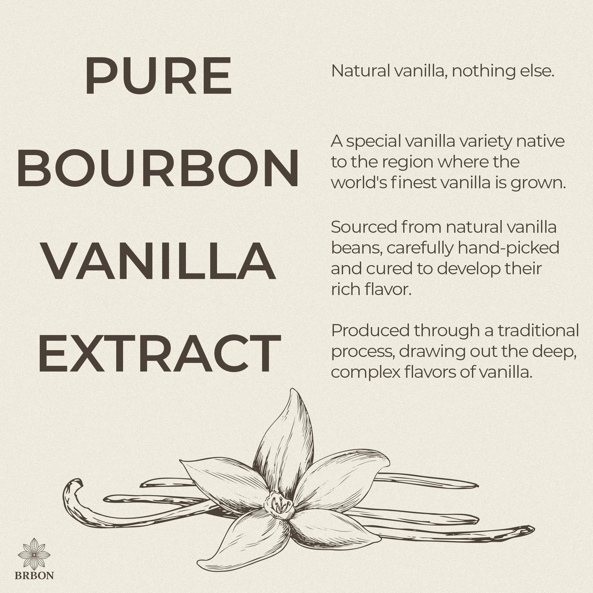 BRBON 4oz Pure Vanilla Extract | Made from Premium Madagascar Bourbon Vanilla Beans | Pure Extract Perfect for Baking, Cooking & Desserts | Non-GMO