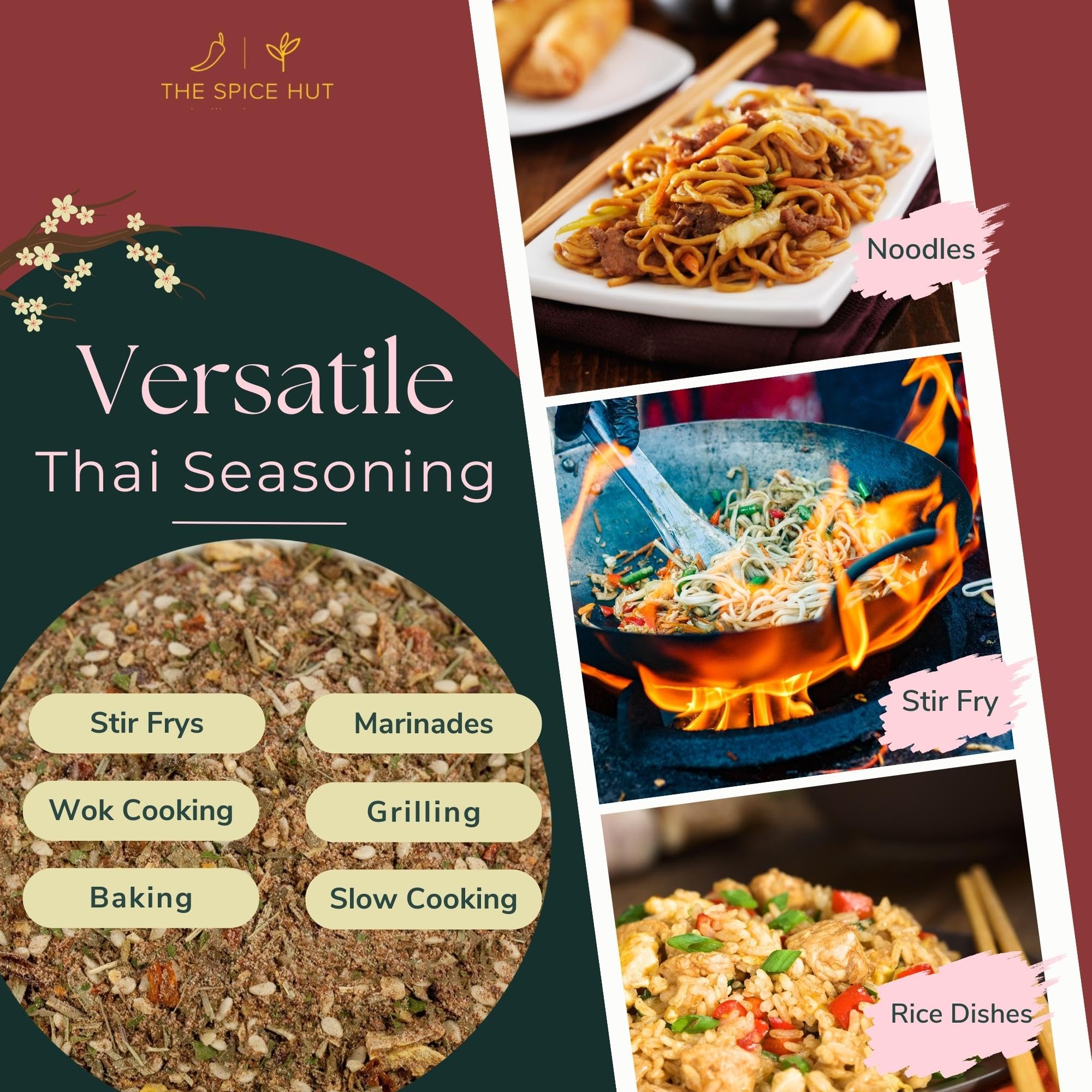 Organic Thai Seasoning Spice Blend, with Salt, Authentic Thai Spice and seasonings for Cooking Flavorful Food - Pad Thai, Chicken Satay, Noodle