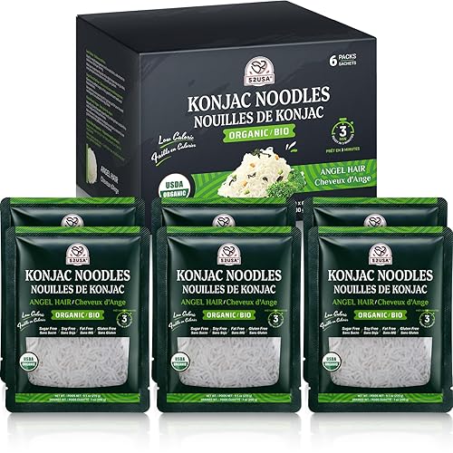 52USA Organic Konjac Angel Hair Noodle, 6-Pack (52.8 oz Total) - Low Carb, USDA Organic, Keto Friendly, Vegan, Sugar-Free, Gluten-Free, Ready to Eat