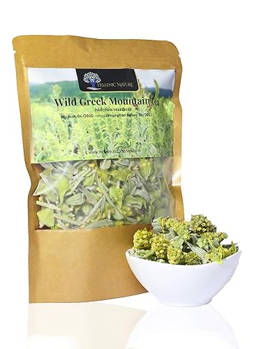Organic Greek Mountain Tea Premium Quality from Mount Olympus Handpicked and Air-Dried (sideritis scardica) 40g (1.41oz) approx 60 Cups in DoyPack