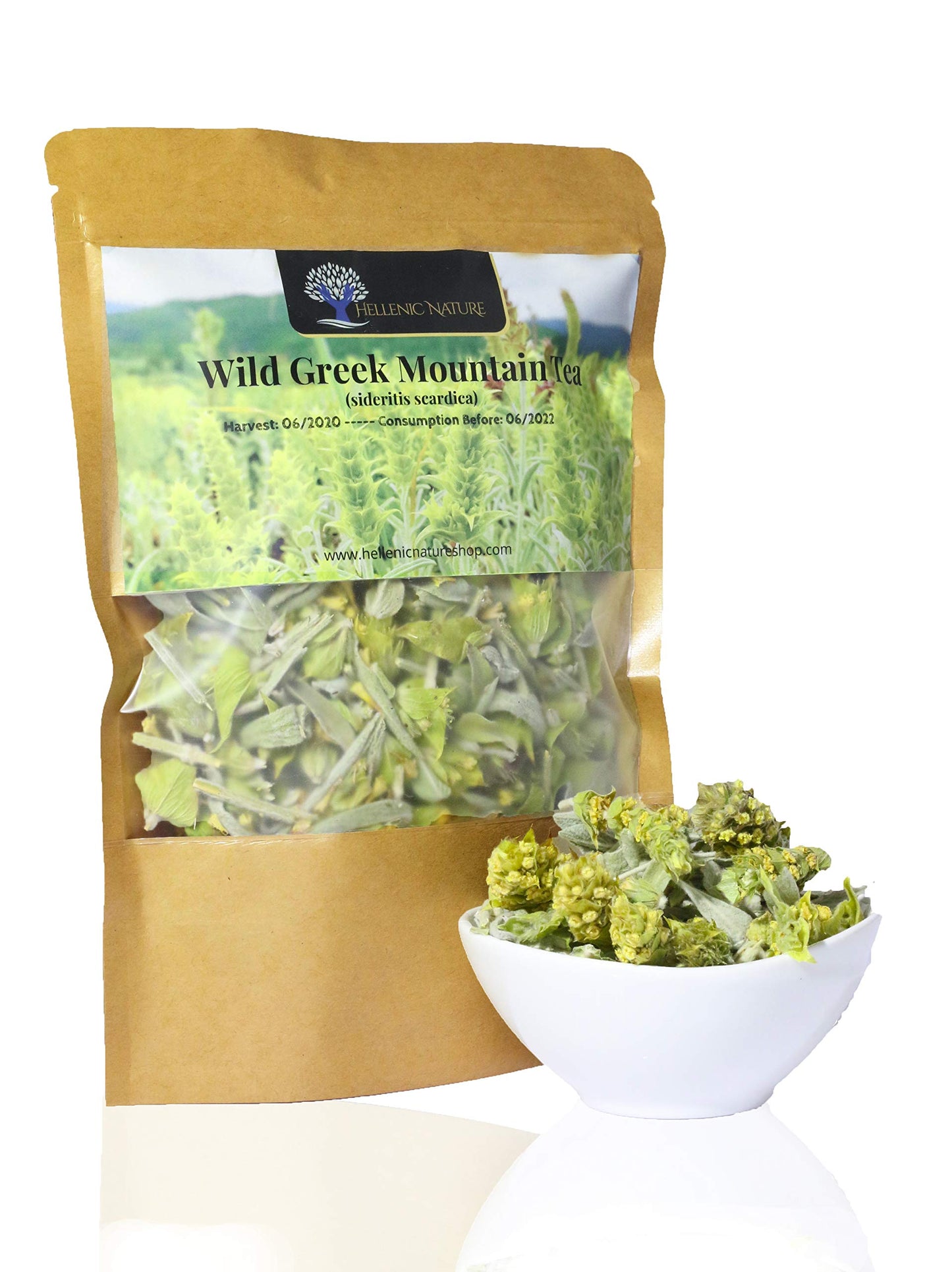 Organic Greek Mountain Tea Premium Quality from Mount Olympus Handpicked and Air-Dried (sideritis scardica) 40g (1.41oz) approx 60 Cups in DoyPack