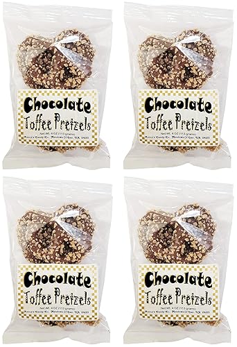Stephanie Made In USA Pack of 4 Milk Chocolate Toffee Covered Christmas Pretzels (1lb total) 4 Ounces