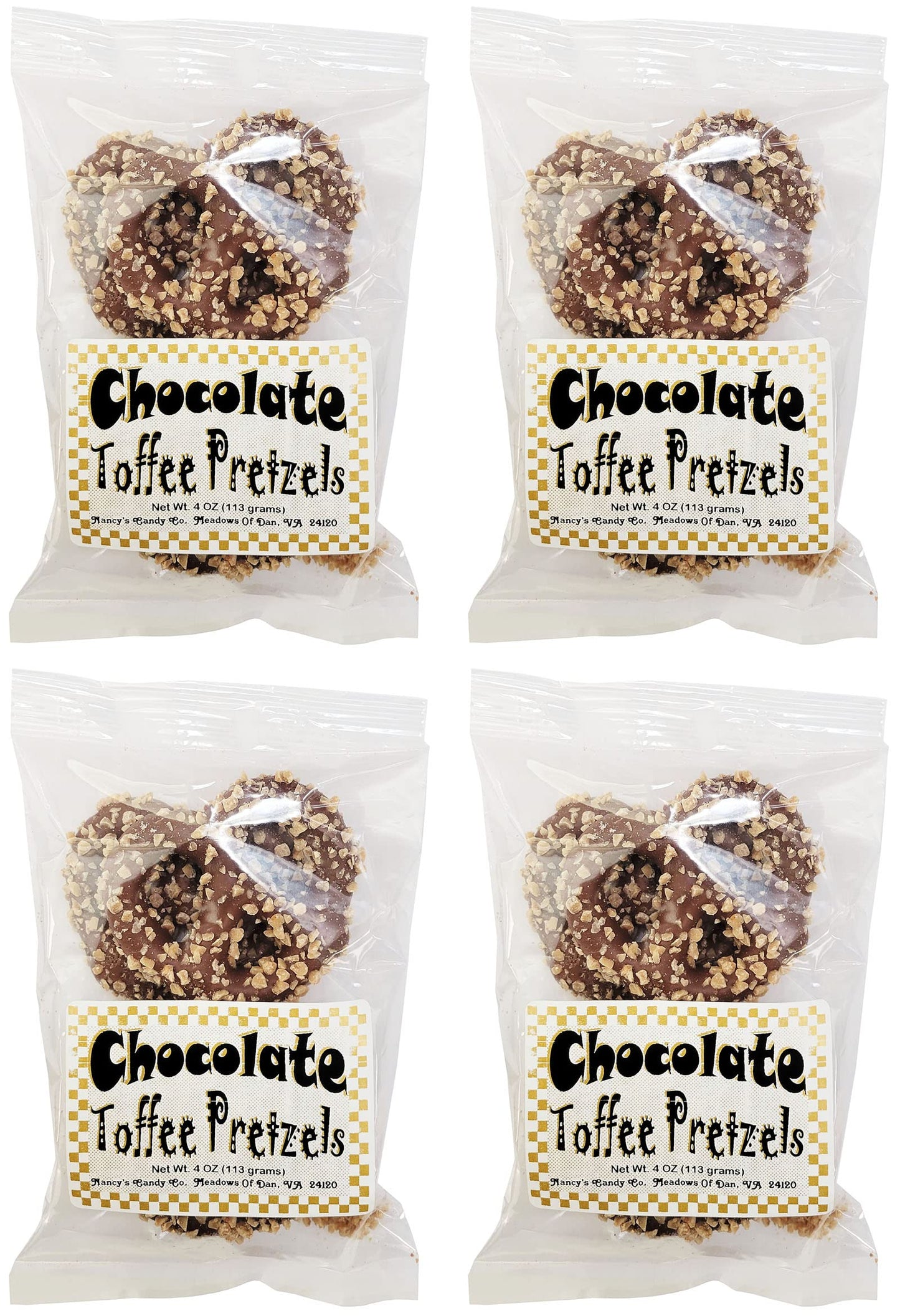 Stephanie Made In USA Pack of 4 Milk Chocolate Toffee Covered Christmas Pretzels (1lb total) 4 Ounces