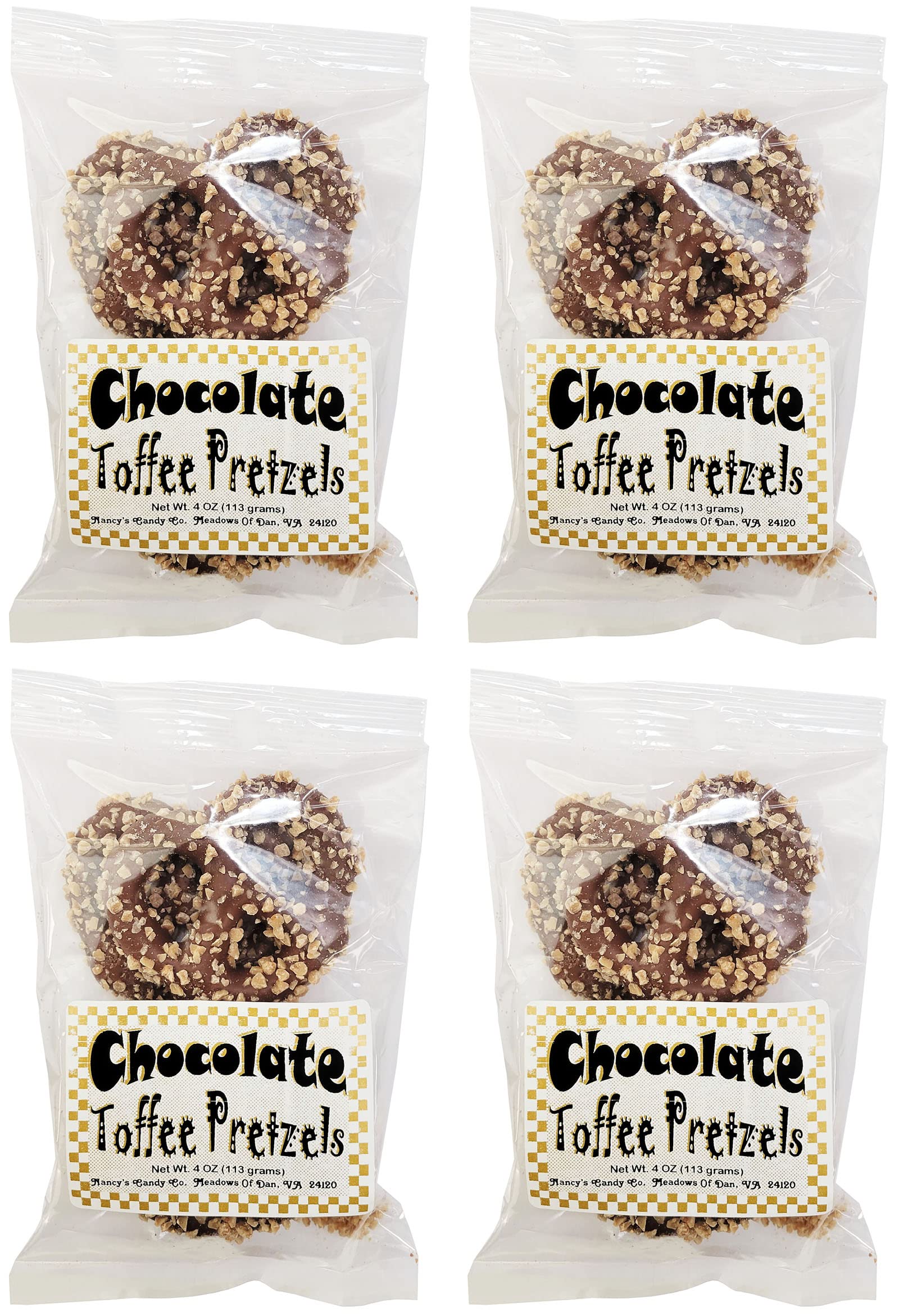 Stephanie Made In USA Pack of 4 Milk Chocolate Toffee Covered Christmas Pretzels (1lb total) 4 Ounces