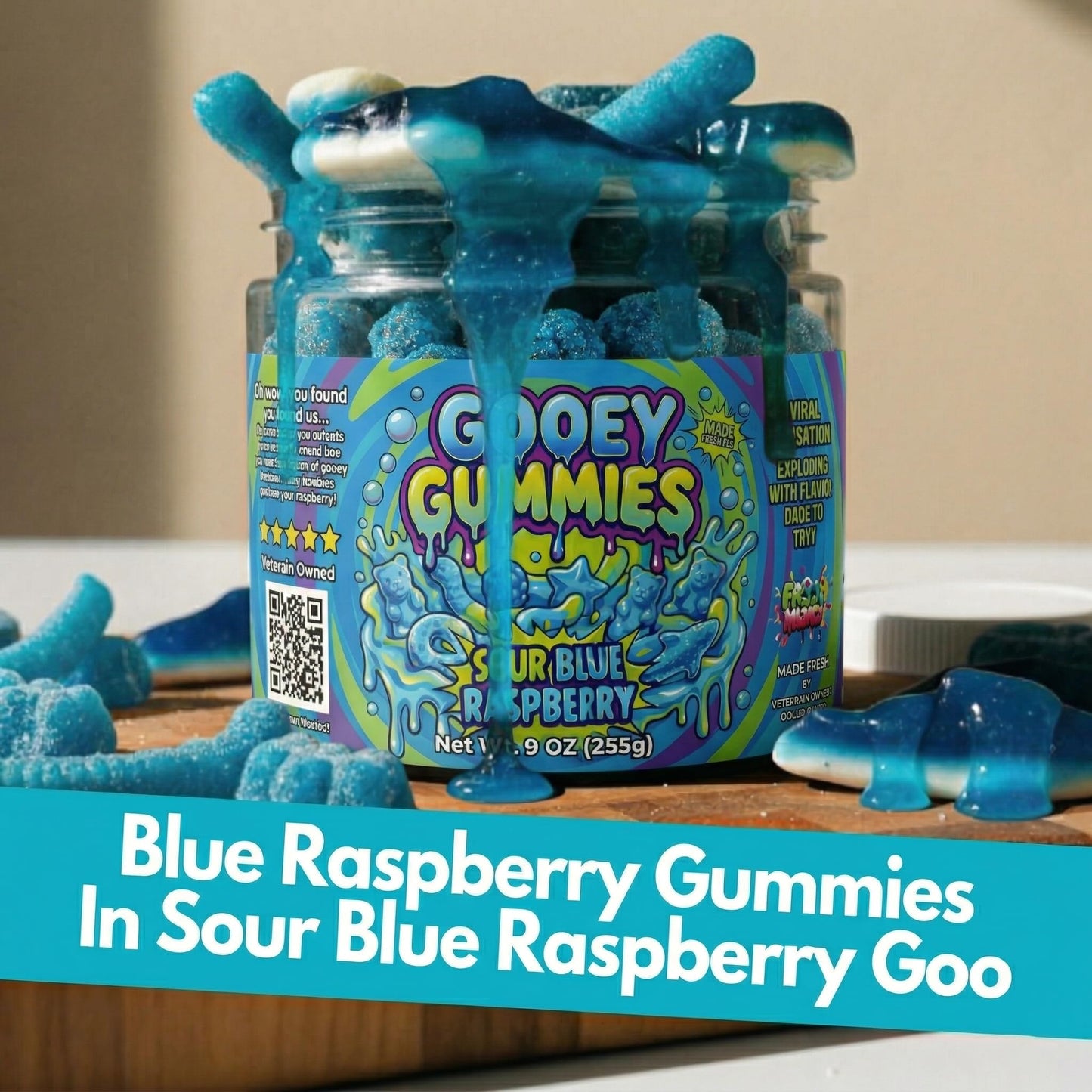 Sour Gooey Ultimate Mix Gummies, Sour Blue Raspberry Gummy Candy Mix, Ooze Sticky Gummies, Liquid Chewy Sweet Treat Resealable Container [Choose the