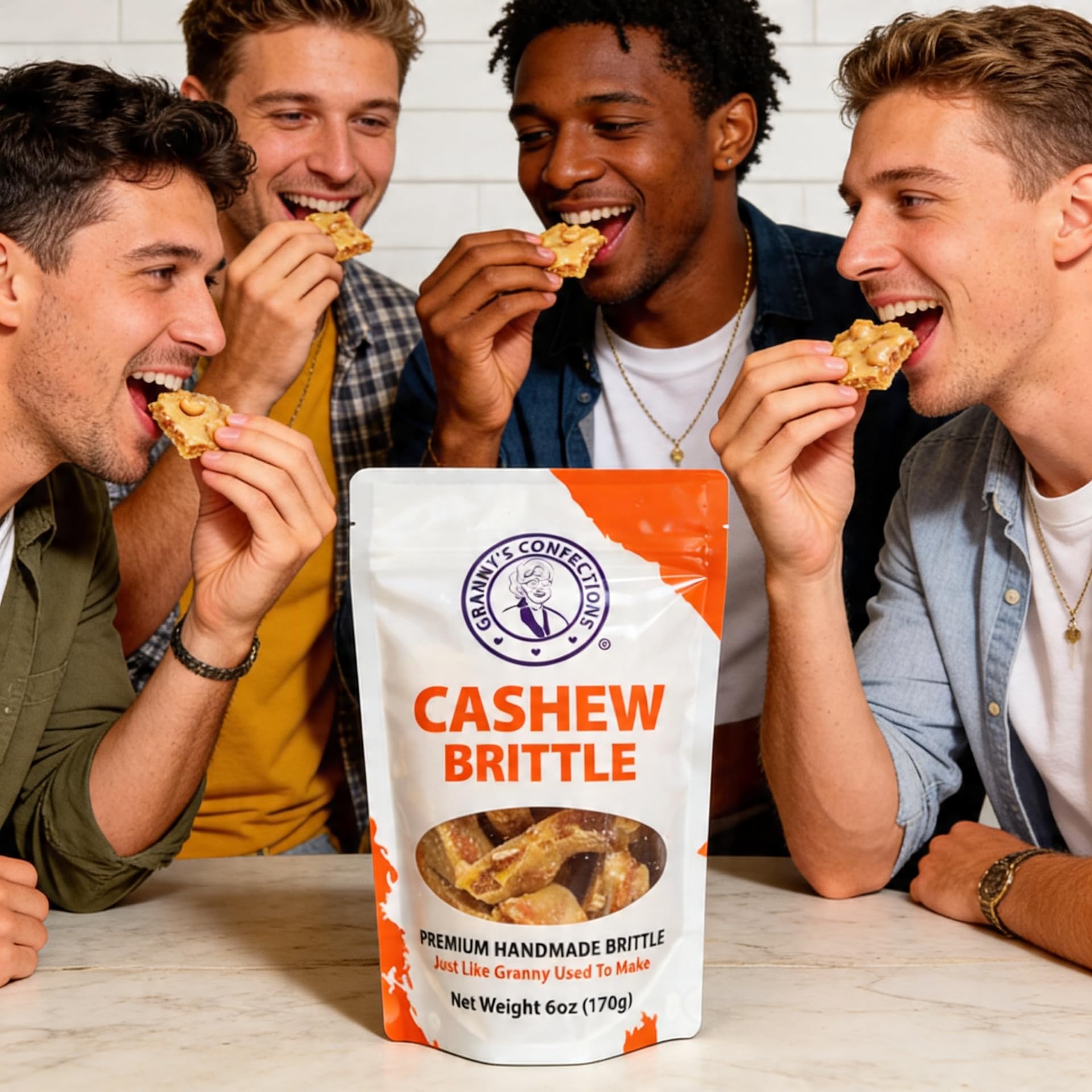 Granny's Confections Old-Fashioned Cashew Brittle - 6oz Bag - Premium Gourmet Candy Handmade Just Like Granny Made. Loaded with Whole Cashews
