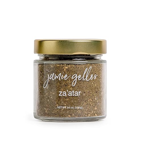Jamie Geller Za'atar Spice Seasoning | Fresh Hyssop Herb Mix Spices (3.5 oz Glass Jar, 100g) OU KOSHER | Mediterranean Blend For Greek Yogurt, Hummus