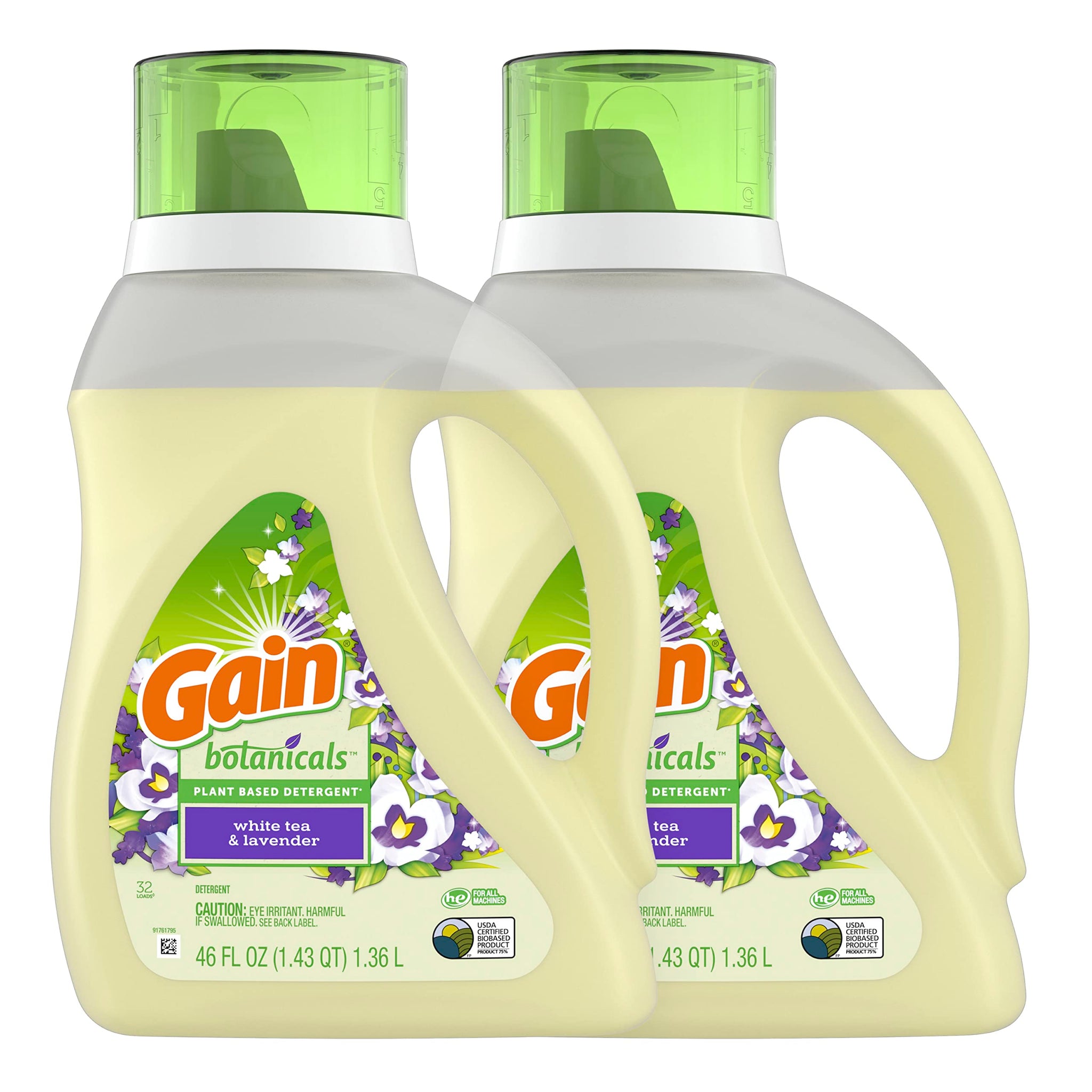 Gain Botanicals Plant Based Laundry Detergent, White Tea & Lavender, 46 Fl Oz (Pack of 2)