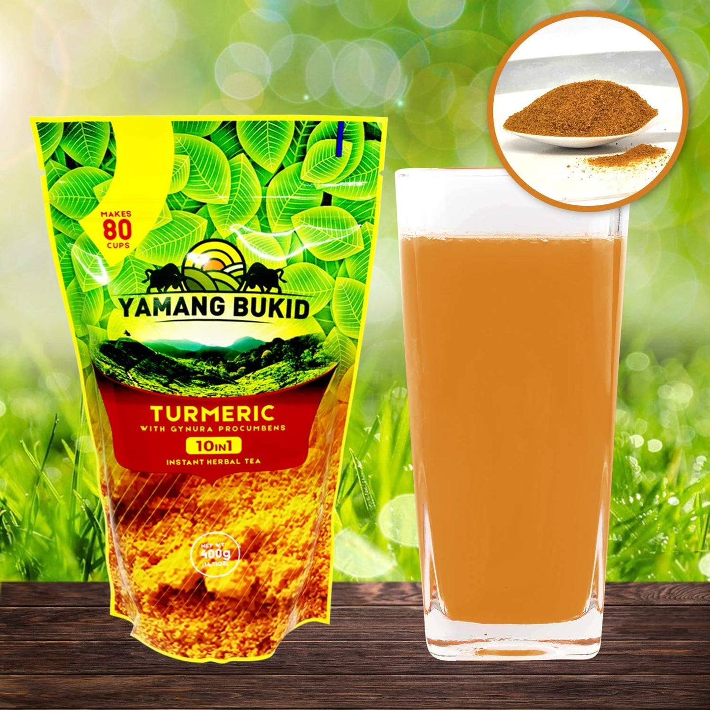 Turmeric Tea 10-in-1 Instant Powder drink w/ Gynura Procumbens Curcuminoids Curcumin Healthy natural herbs and spices Ginger, Lemongrass, Moringa
