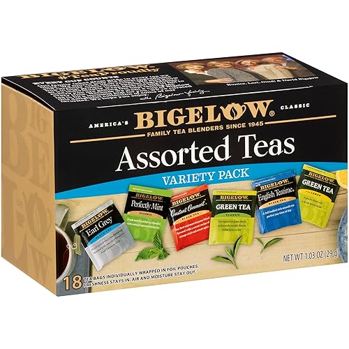 Bigelow Tea Assorted Black Tea and Green Teas Variety Pack, Caffeinated Tea with Black and Green Tea Varieties, 18 Count Box (Pack of 6), 108 Total
