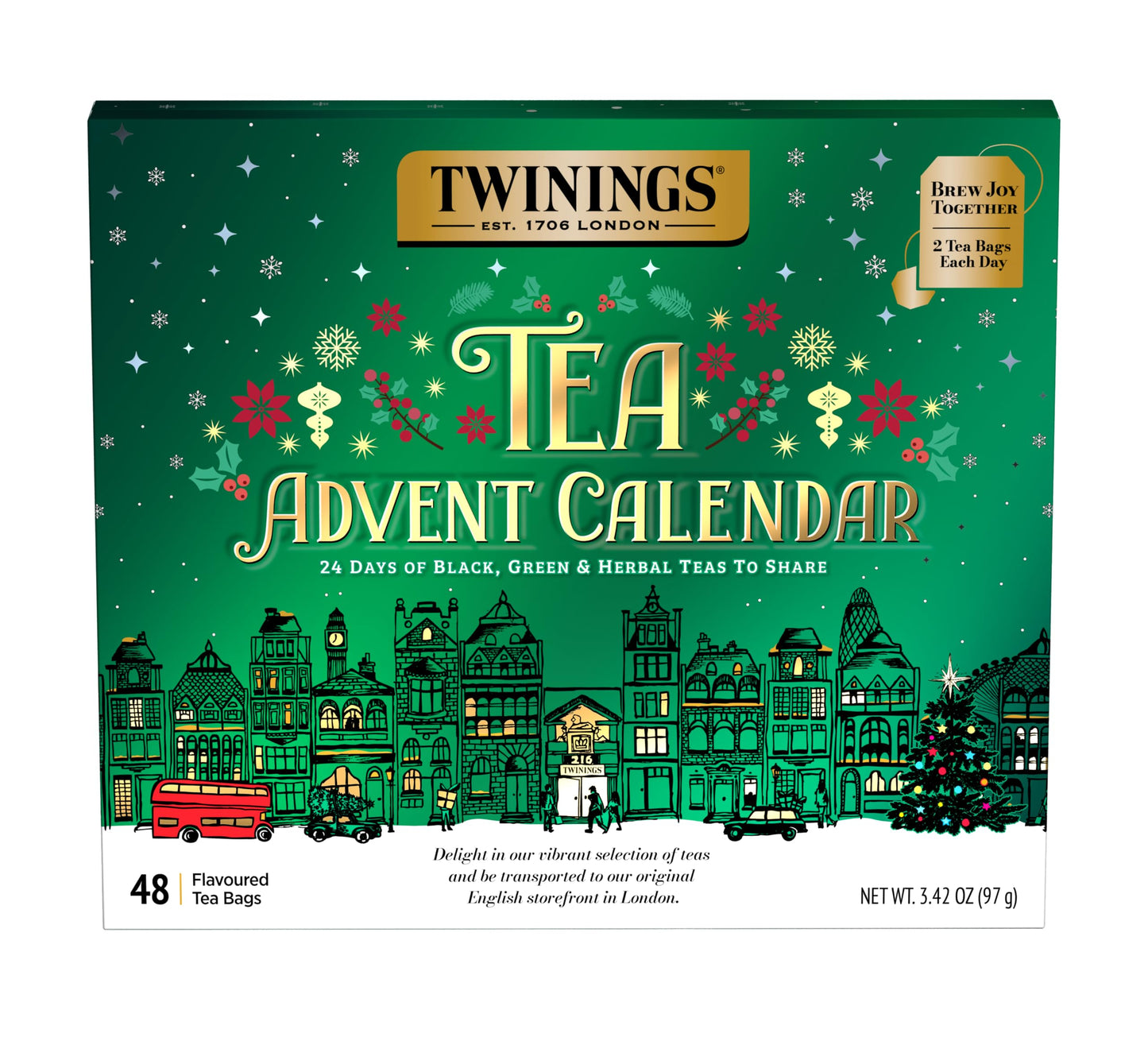NEW Twinings Tea Advent Calendar Gift Set, 24-Day Holiday Sampler with Black, Green & Herbal Teas, Christmas Countdown Box for Tea Lovers, Brew Joy