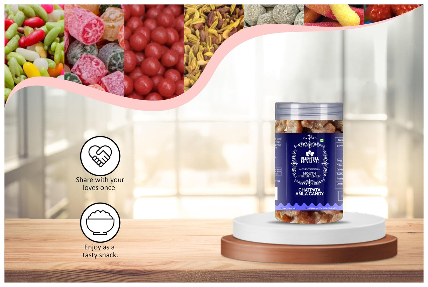 Blessfull Healing Chatpata Amla Candy 5 Oz(Ounce) Airtight Container With Spoon