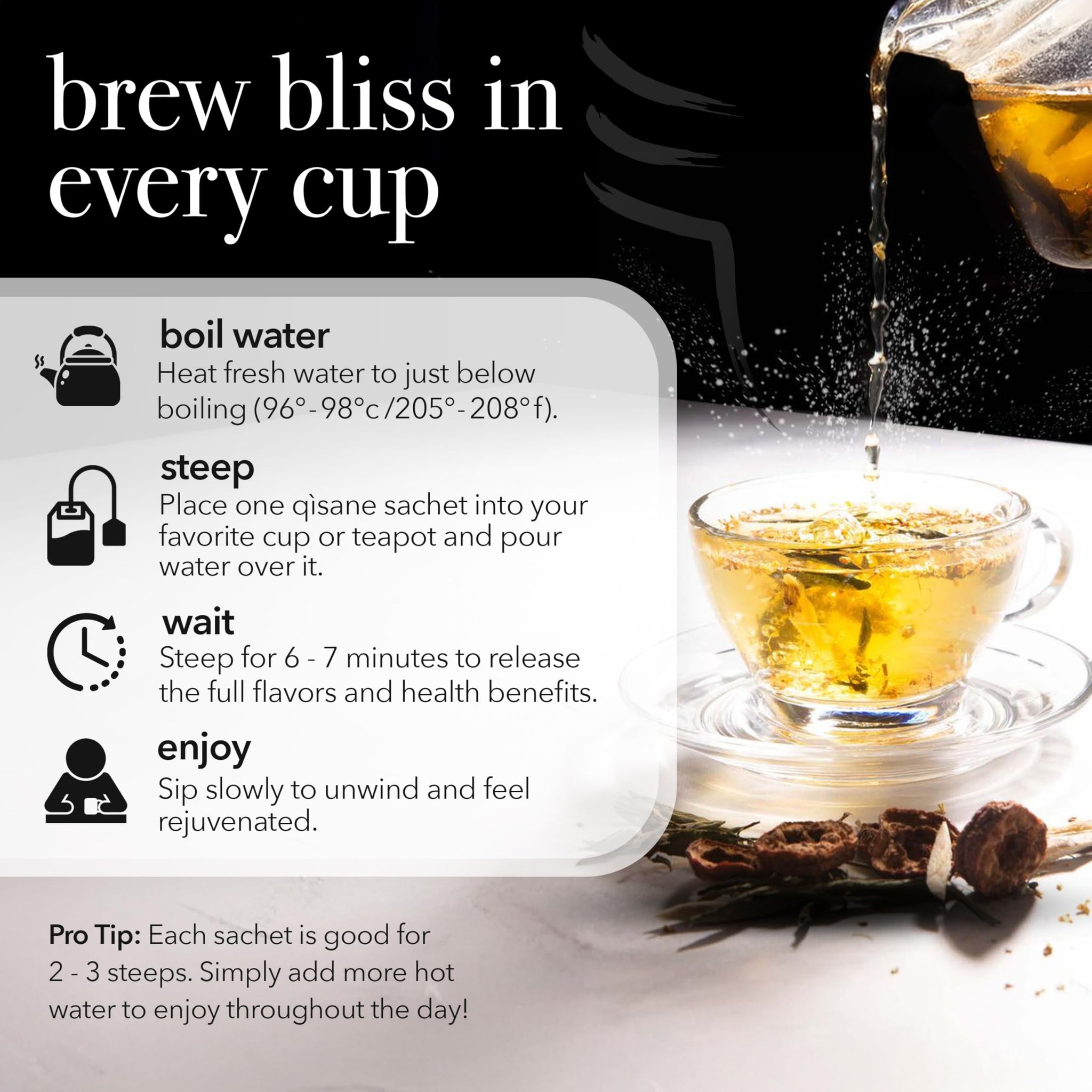 qìsane Chrysanthemum Tea Bags with Dried Goji Berries Organic - Dried Chrysanthemum Flowers, Dried Longan Fruit & Jujube Dates - Herbal Tea Bag