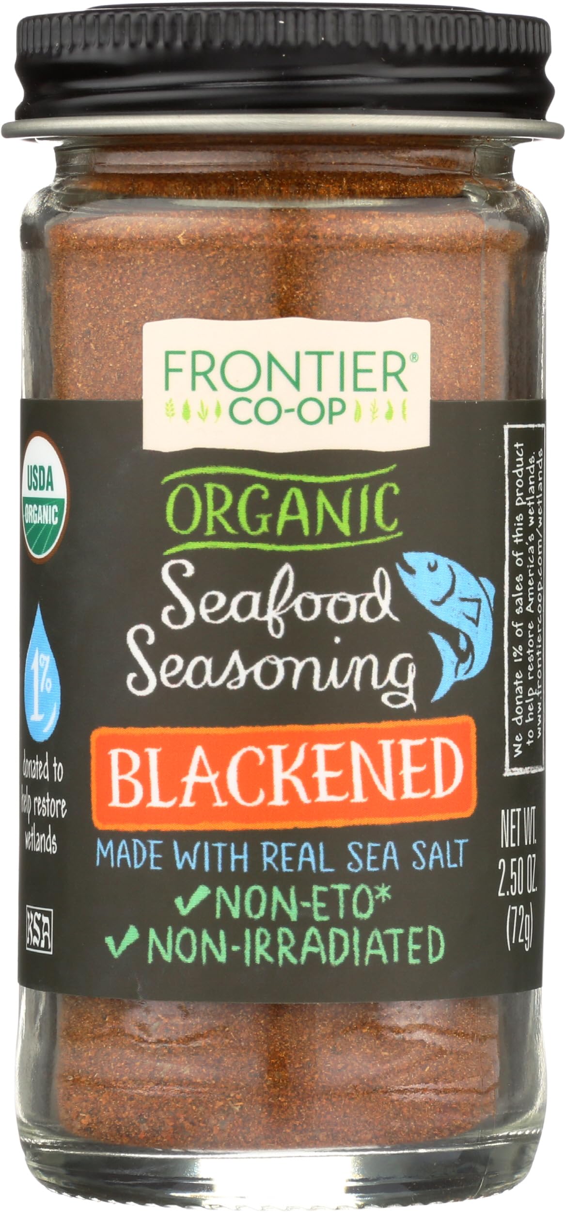 Frontier Co-op Organic Blackened Seafood Seasoning, 2.5 Ounce Bottle, Savory Blend for Fish, Seafood, Sauces, Chowders