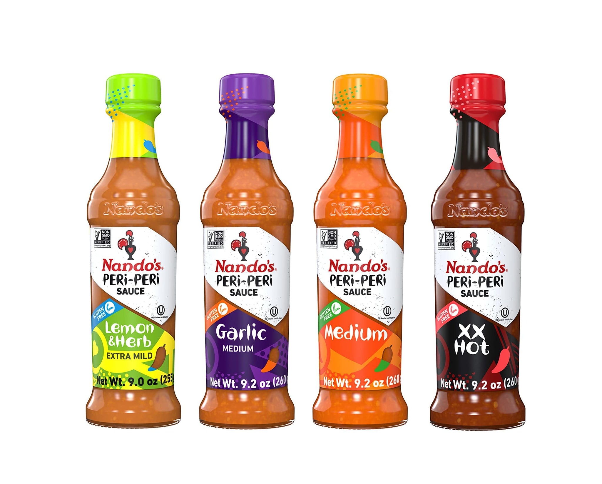 Nando's PERi PERi Artisan Hot Sauce Variety Gift Pack - Lemon & Herb, Garlic, Medium, Extra Extra Red Hot Piri Piri Sauce Set - 9.1oz Bottles - (4