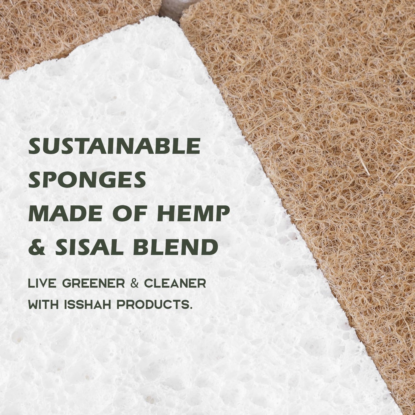 Isshah Plant-Based Kitchen Sponges - Natural, Eco-Friendly, Biodegradable Sisal Hemp Sponges for Dishes, Cleaning Sponge for Kitchen, Bathroom