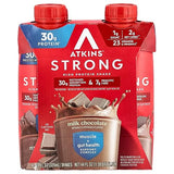 Atkins Strong High Protein Shake, Milk Chocolate, 30g Protein, 7g Prebiotic Fiber, Muscle & Gut Health Support Complex, 4 Count