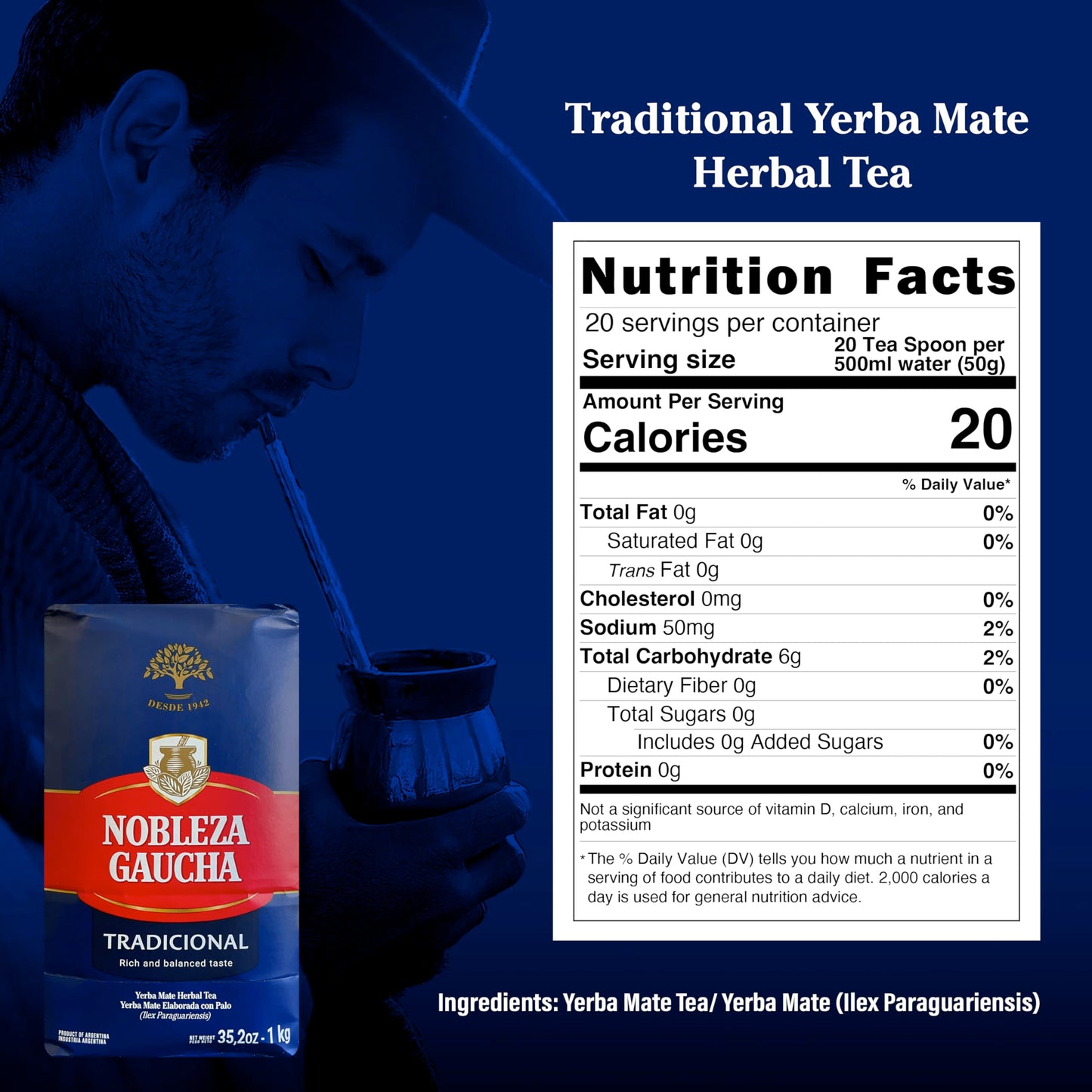 Nobleza Gaucha Yerba Mate Herbal Tea with Sterm | Traditional Argentina Brew USA-Specific Packaging 2.2 lbs - 3 Packs