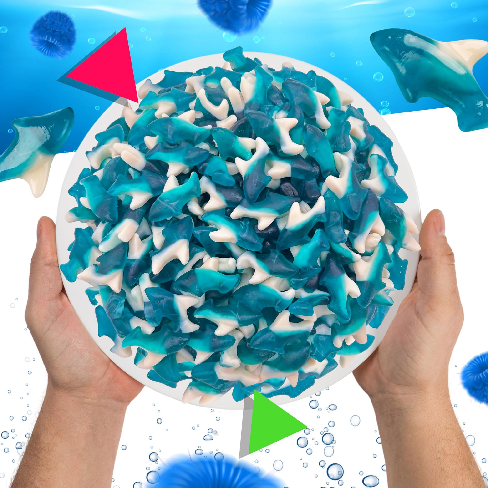 Blue Sharks Gummy Candy, Blue Raspberry Flavor (1 Pound Bag)