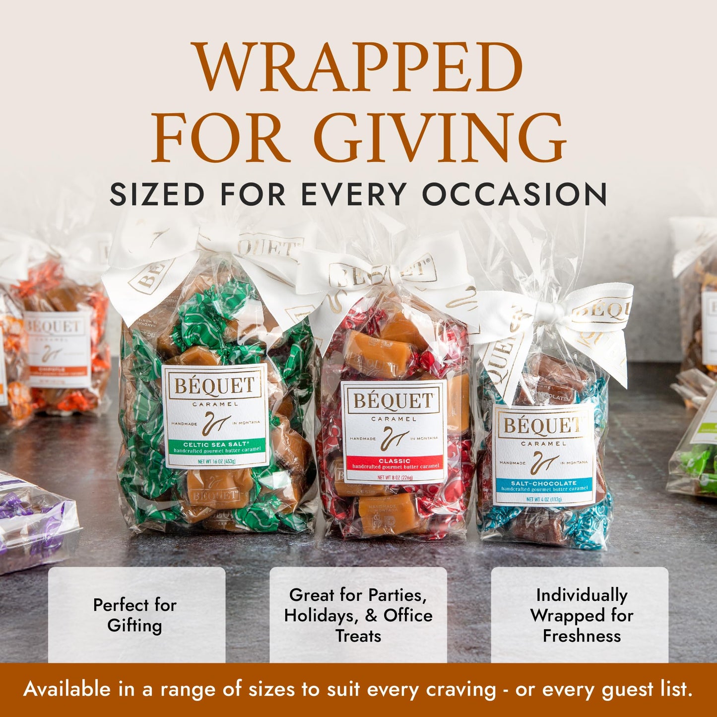 Béquet Celtic Sea Salt Caramels - Soft, Individually Wrapped Gourmet Caramel Candy, Gluten?Free & Kosher - 8 oz Gift Bag