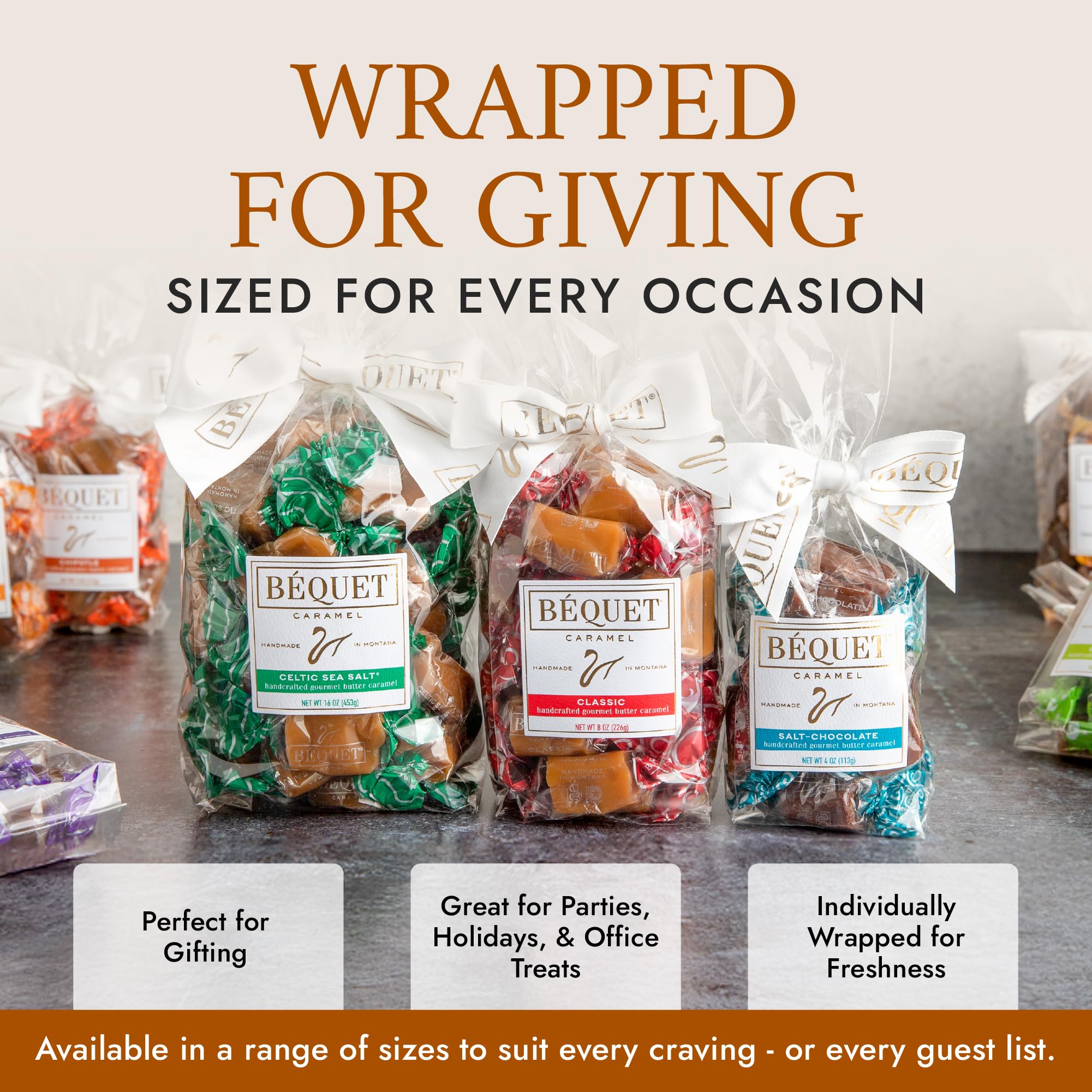 Béquet Celtic Sea Salt Caramels - Soft, Individually Wrapped Gourmet Caramel Candy, Gluten?Free & Kosher - 8 oz Gift Bag