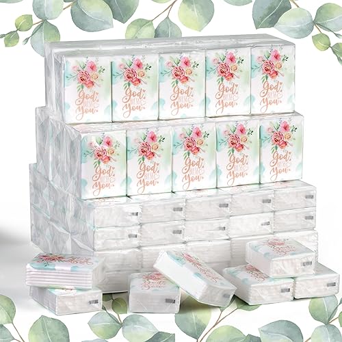YHNTGB 120 Pack Bible theme facial tissues Individual tissue pack bulk Christian pocket size travel tissue with Floral Pattern for Holiday travel