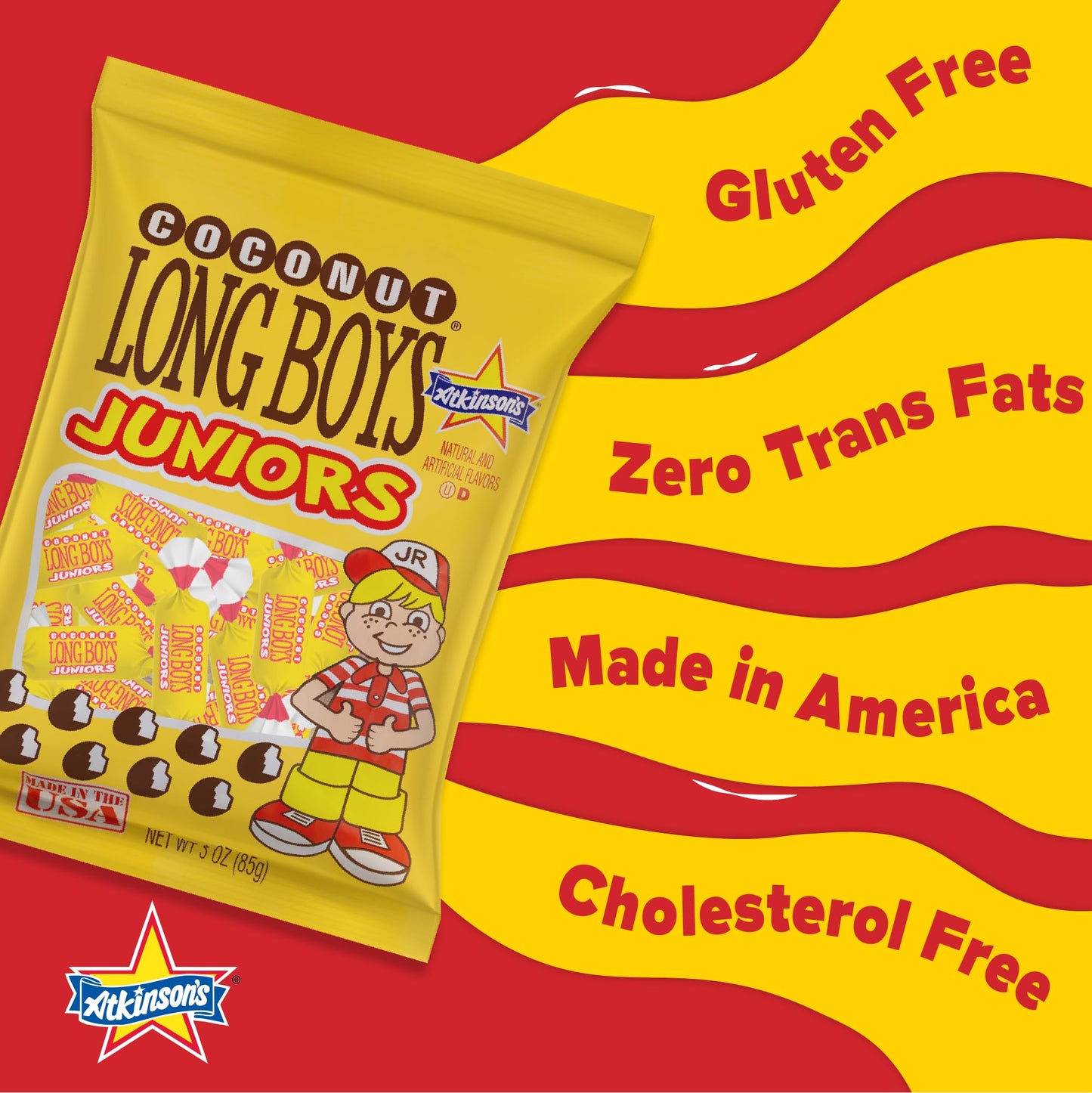 Atkinson's Long Boys Coconut - Creamy Caramels Infused with Real Coconut Flakes - Gluten Free, Kosher - 0.35 oz. Fun Size Candy - 130 Piece Tub