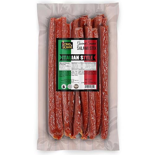 Long John Snacks Dried Salami Sticks - High Protein Smoked Meat Sticks Bulk Pack - Handcrafted From Fresh, Never-Frozen Cuts of USA Beef and Pork