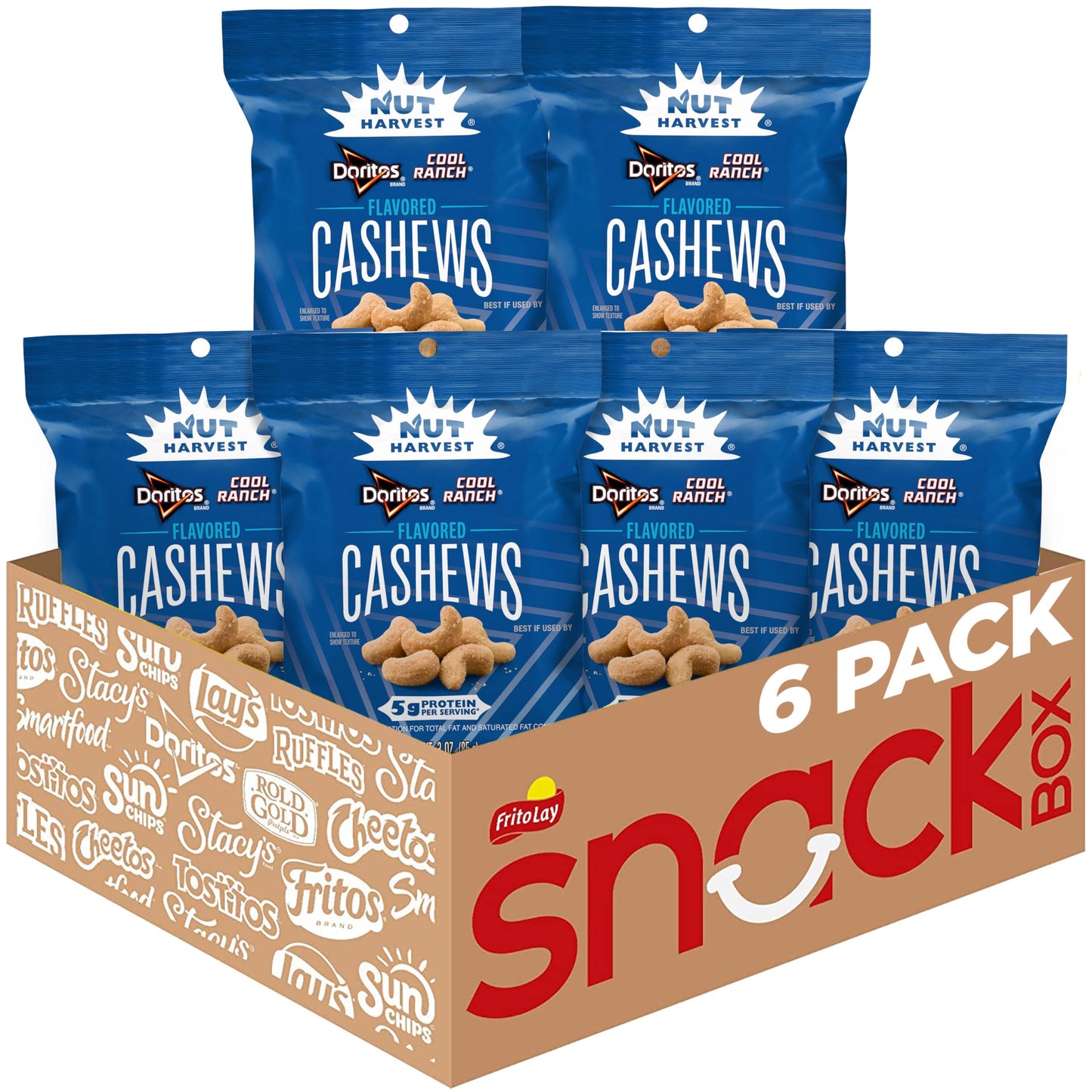 Nut Harvest Flavored Cashews, Doritos Cool Ranch, 3 oz Bags (6 Pack), 5g Protein Per Serving