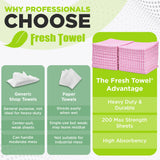 Fresh Towel Foodservice Reusable Paper Towels - 1/4 Fold, 13 x 20 inches - Pink Straight Line Pattern (1 Case of 200) All Purpose Cleaning Towels