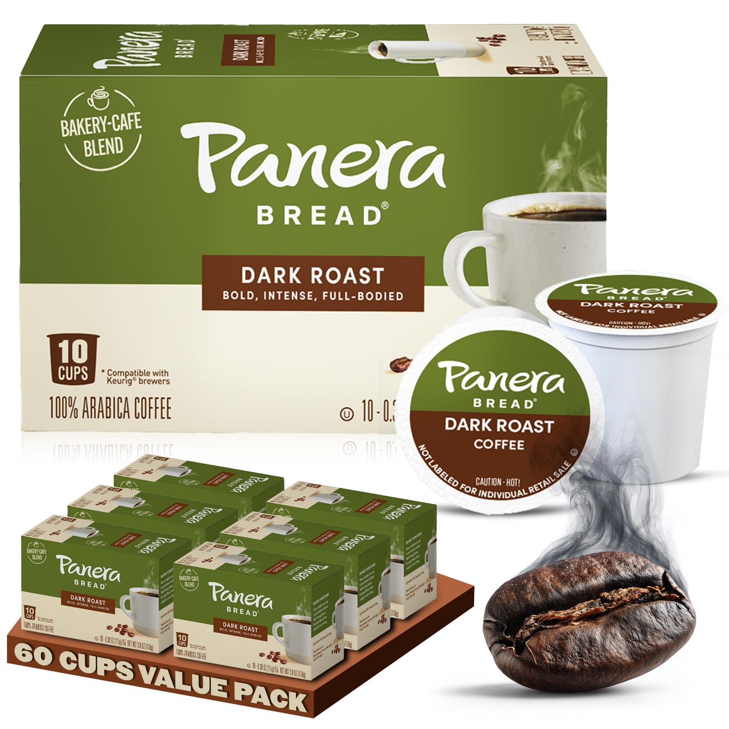 Panera Bread Dark Roast Coffee Pods, 100% Arabica Keurig Compatible, Bold & Smooth Dark Chocolate Finish, Kosher Certified, Recyclable Single Serve