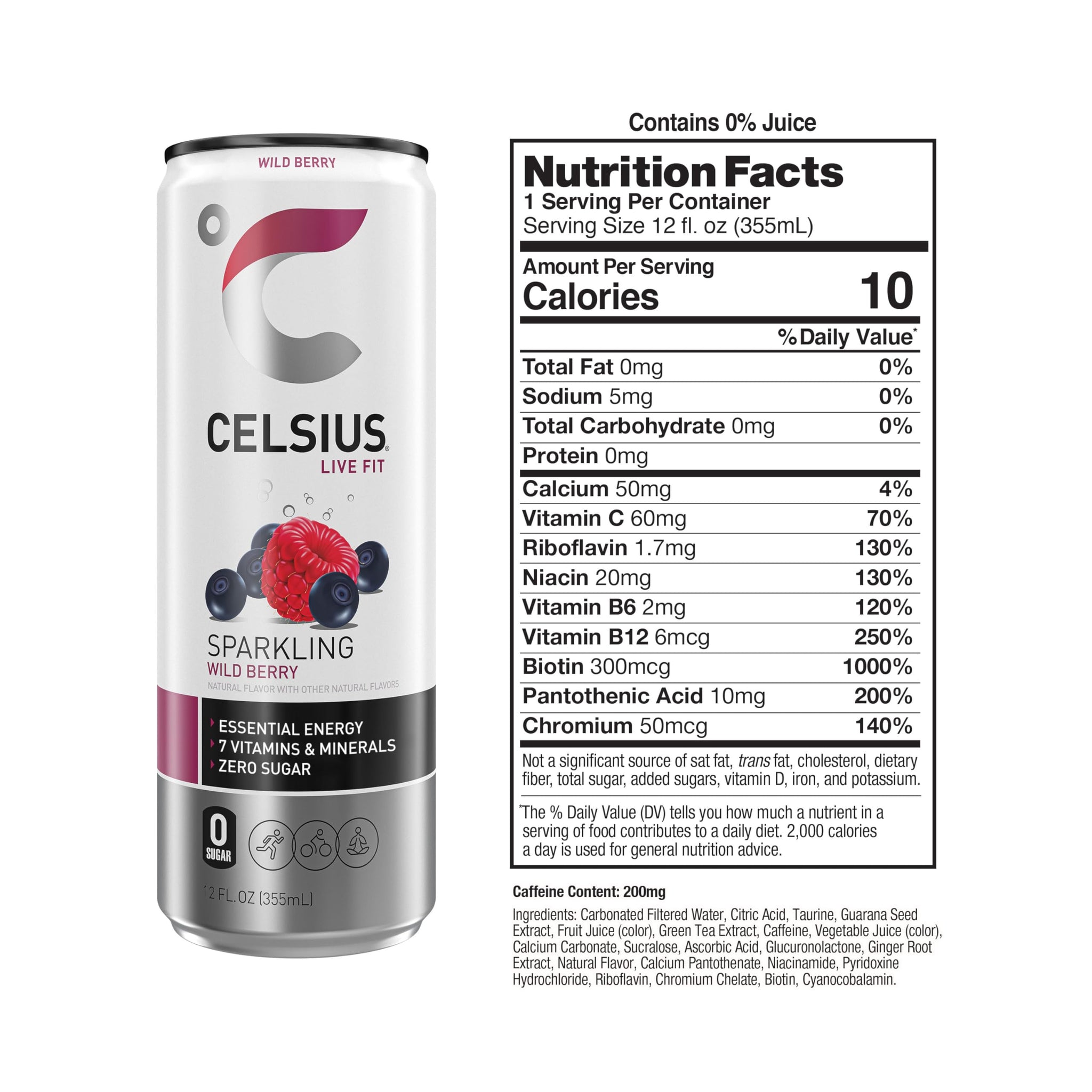 CELSIUS Sparkling Wild Berry Energy Drink, 12 Fl Oz Cans, 4 Pack