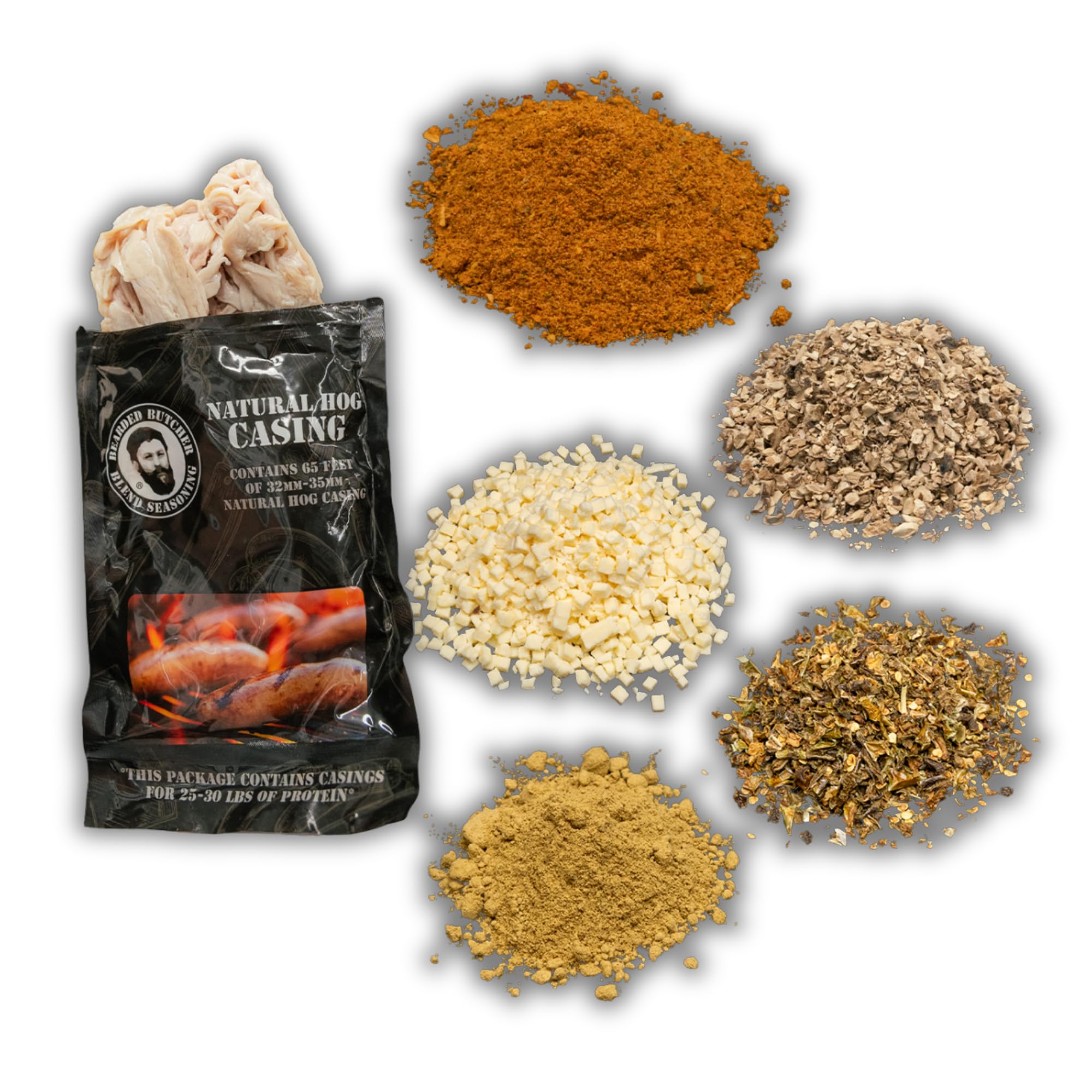 Bearded Butchers Deluxe Pizza Bratwurst DIY Kit - Custom Brats with Supreme Pizza Seasoning, Mozzarella, Mushrooms, Jalapeños & 32mm-35mm Natural Hog