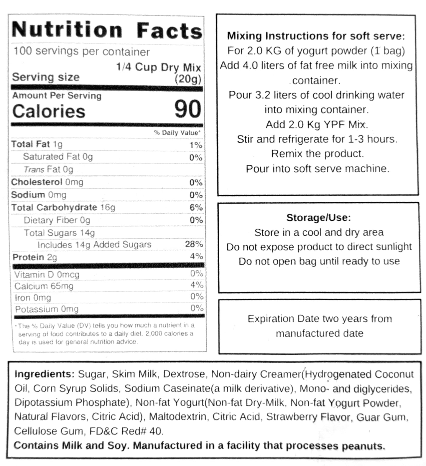 Frozen Yogurt Pre Mix Dasher's Spice & Beans | Gluten Free & Low Fat | (70.4 oz., Strawberry)