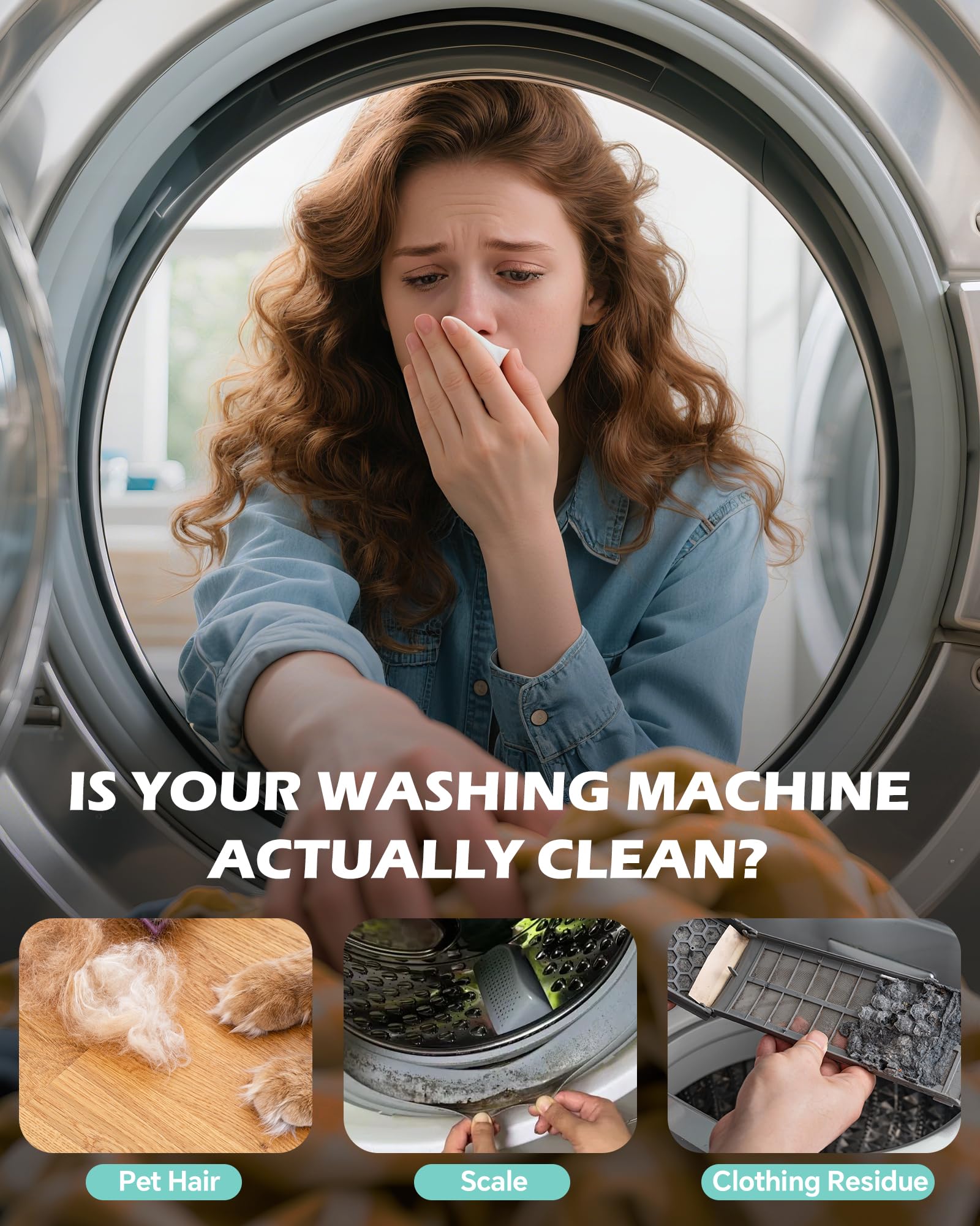 Mamouris Washing Machine Cleaner Tablets: 24 Pack Deep Cleaning For HE, Front Loader & Top Load Washer, Removes Pet Hair, Odors, Formulated for Pet