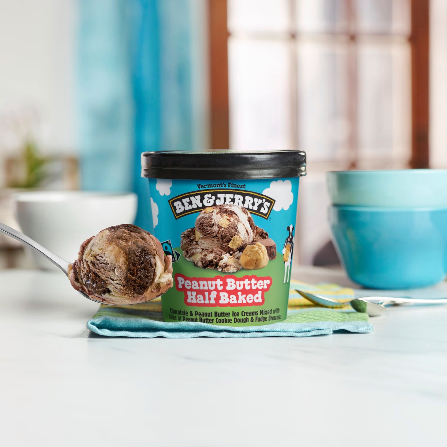 Ben & Jerry's Peanut Butter Half Baked Chocolate & Peanut Butter Ice Cream Pint Non-GMO 16 oz