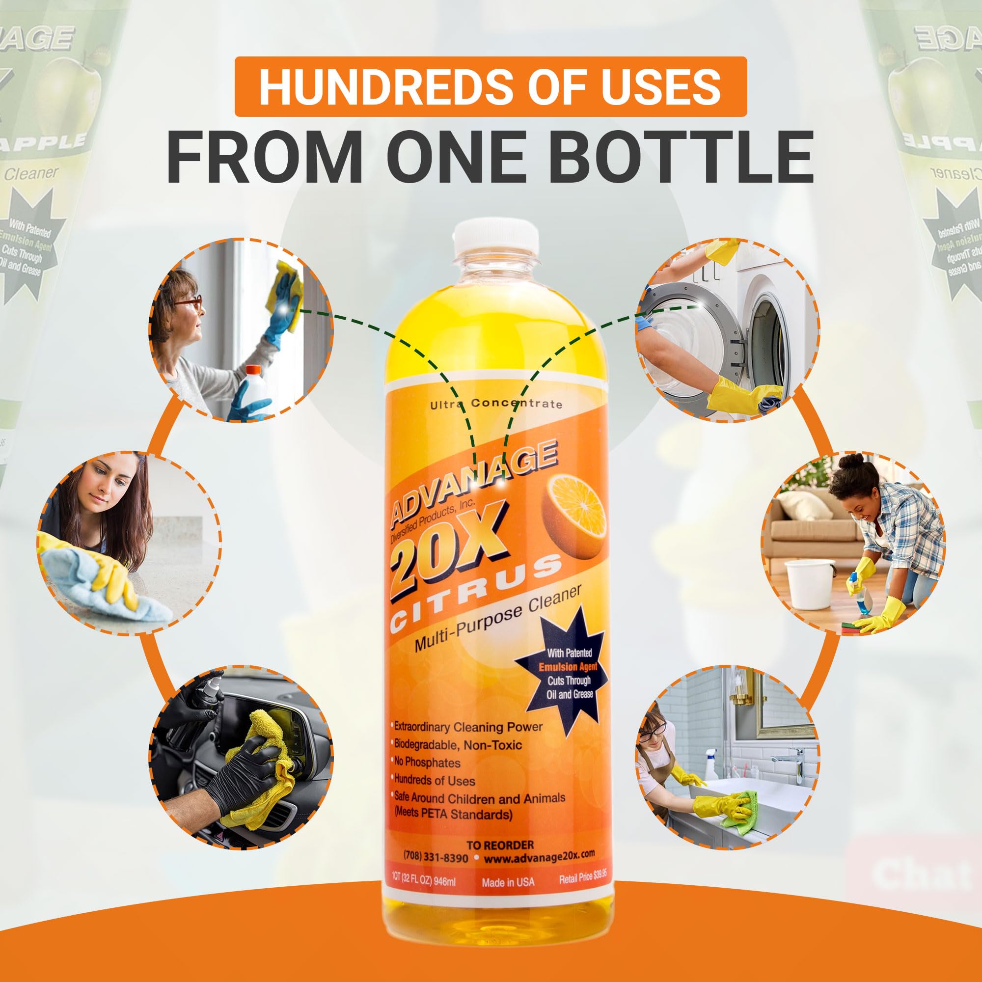 Advanage 20X Household Cleaner Concentrate Refill, 32 oz | Citrus All Purpose Cleaner | Multi Surface Dilute for Floors, Carpets, Glass, Counters