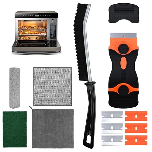 MiToBeLe Heavy Duty Oven Cleaner Brush Set,Oven Cleaning Kits,Oven Cleaning Tools Accessories with Razor Blade Scraper,Crevice Cleaning Brush,Pumice