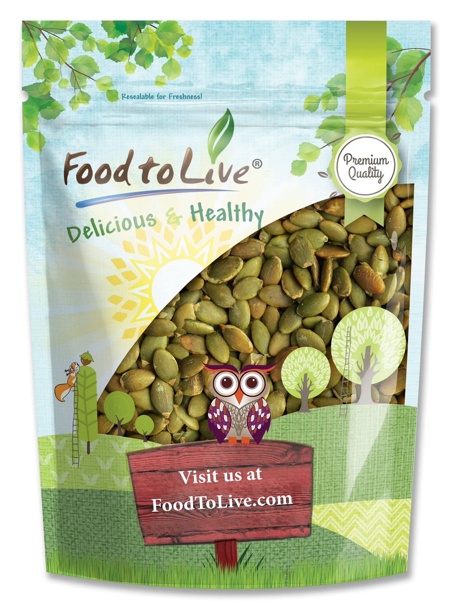 Food to Live Dry Roasted Pumpkin Seed Kernels, 8 Oz Unsalted, Oven Roasted Whole Pepitas, No Oil Added, Shelled, Vegan, Kosher, Keto-Friendly, Bulk