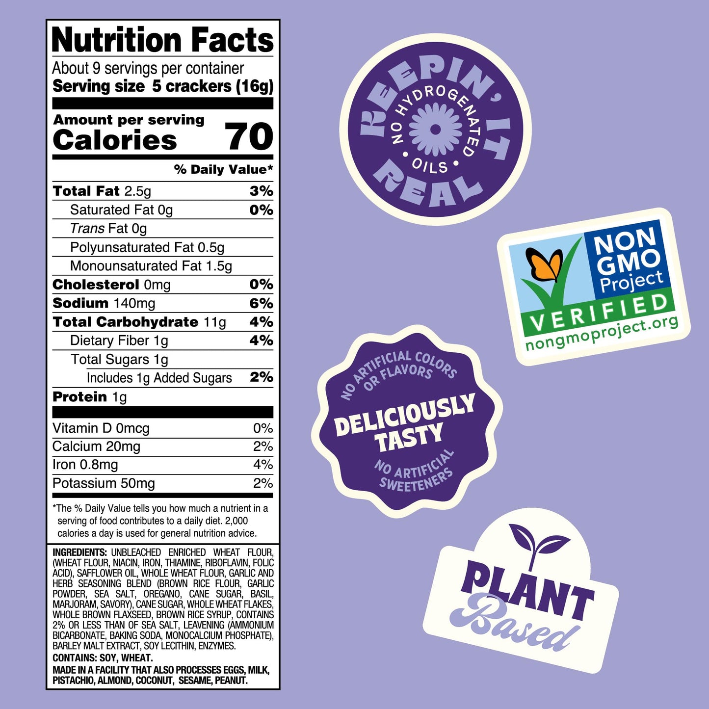 Back to Nature - Stoneground Wheat Crackers - Garlic & Herb - Real Ingredients like Whole Grain Wheat, Flax Seed and Sea Salt - Dairy Free & Non-GMO
