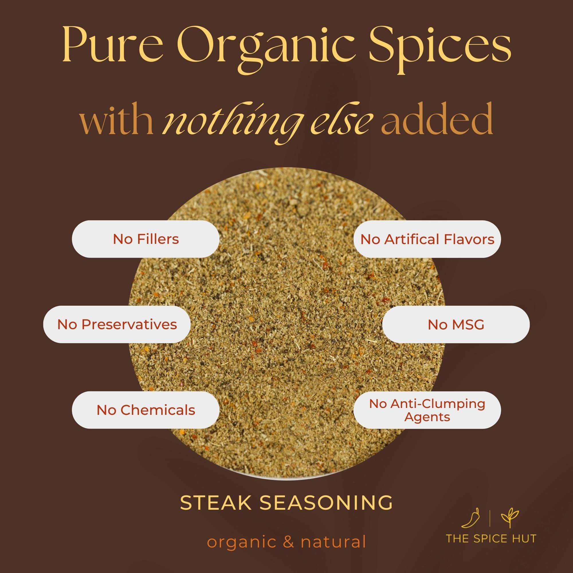 Spice Hut - Organic Steak Seasoning & Dry Rub for Prime Rib, Roast, Burger / Sugar-Free, No Salt / Roadhouse Grill Spice Mix for Chicken, Chop House
