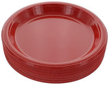 Amcrate Disposable Red Plastic Dinner Plates, 10.4 Inches, Strong and Sturdy for Party, Holiday, Picnic, or Travel - Pack of 50