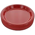 Amcrate Disposable Red Plastic Dinner Plates, 10.4 Inches, Strong and Sturdy for Party, Holiday, Picnic, or Travel - Pack of 50